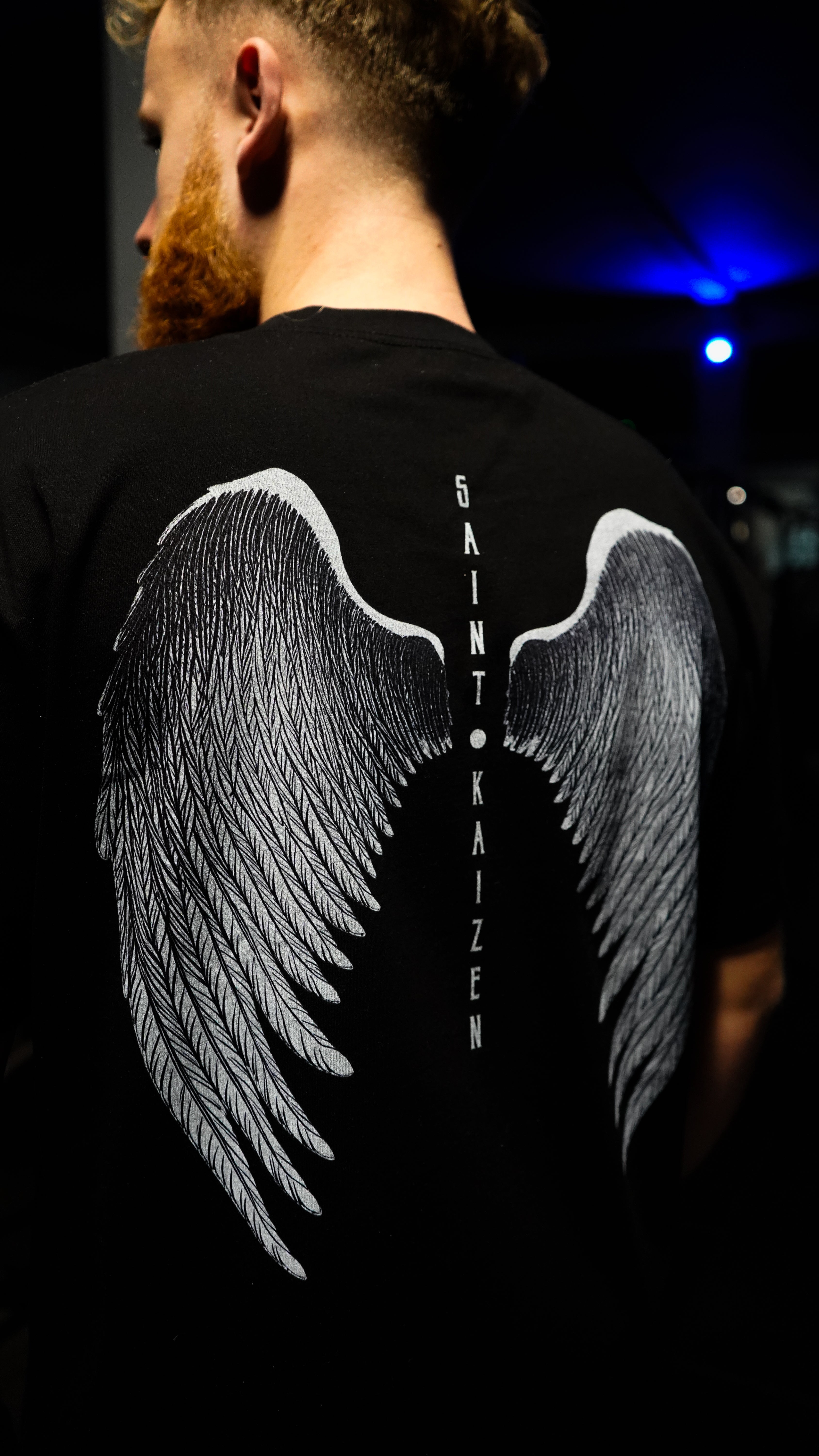 Saint Kaizen Christian gym wear shirt. Features the bold Angel Wings T-Shirt - Black spiritual design. Oversize fit made from premium 220gr cotton.