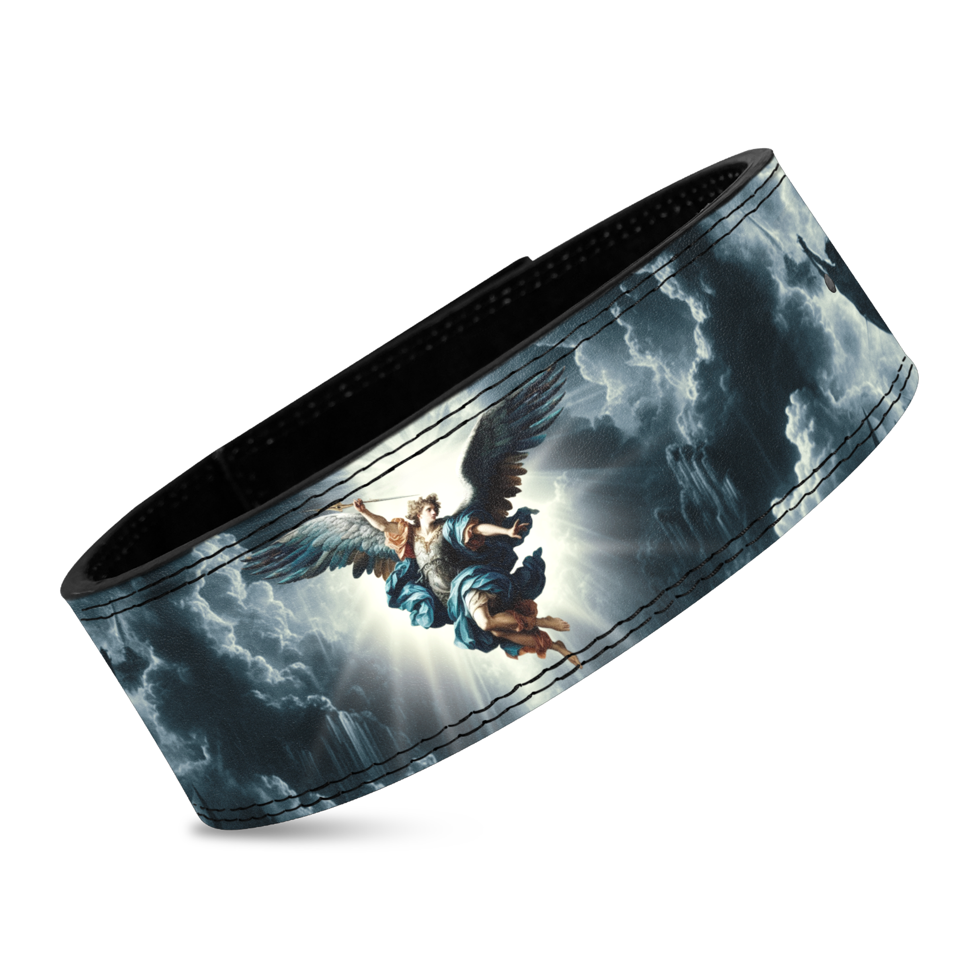 Saint Kaizen Archangel Gabriel Lever Belt (10mm, black) for Powerlifting. Premium Weightlifting belt designed for Christian athletes.