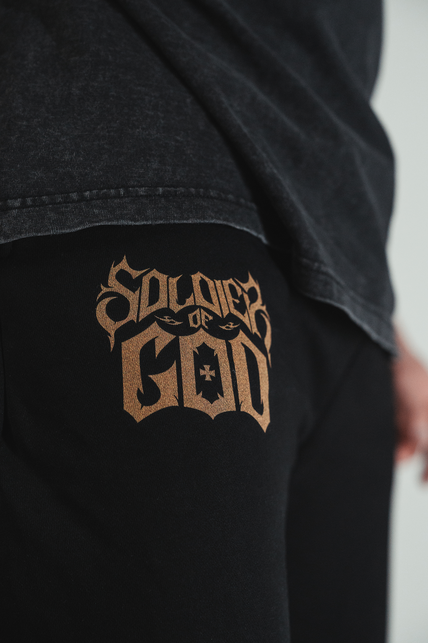 Saint Kaizen Archangel Michael Joggers. Christian gym wear with high-quality screen print design. Terry fleece lining for warmth and comfort.