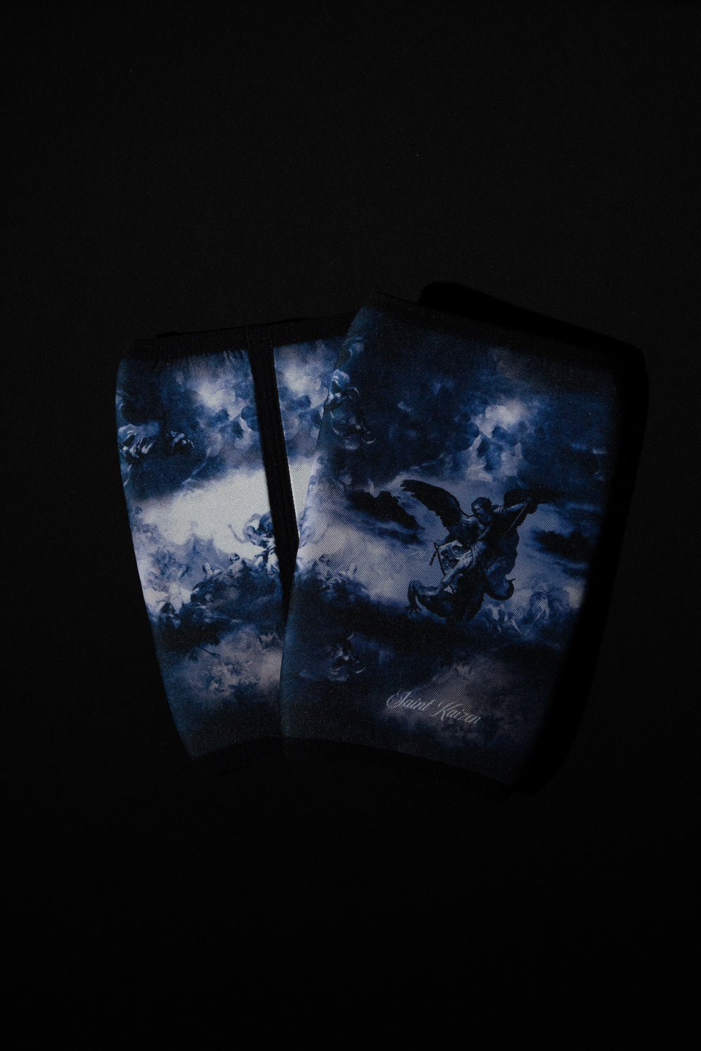 Saint Kaizen Archangel Michael Knee Sleeves. 7mm neoprene for maximum compression and support during squats and deadlifts. Essential Christian gym wear.