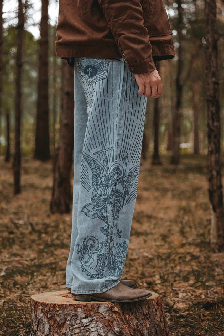 Archangel Michael Embroidery Jeans