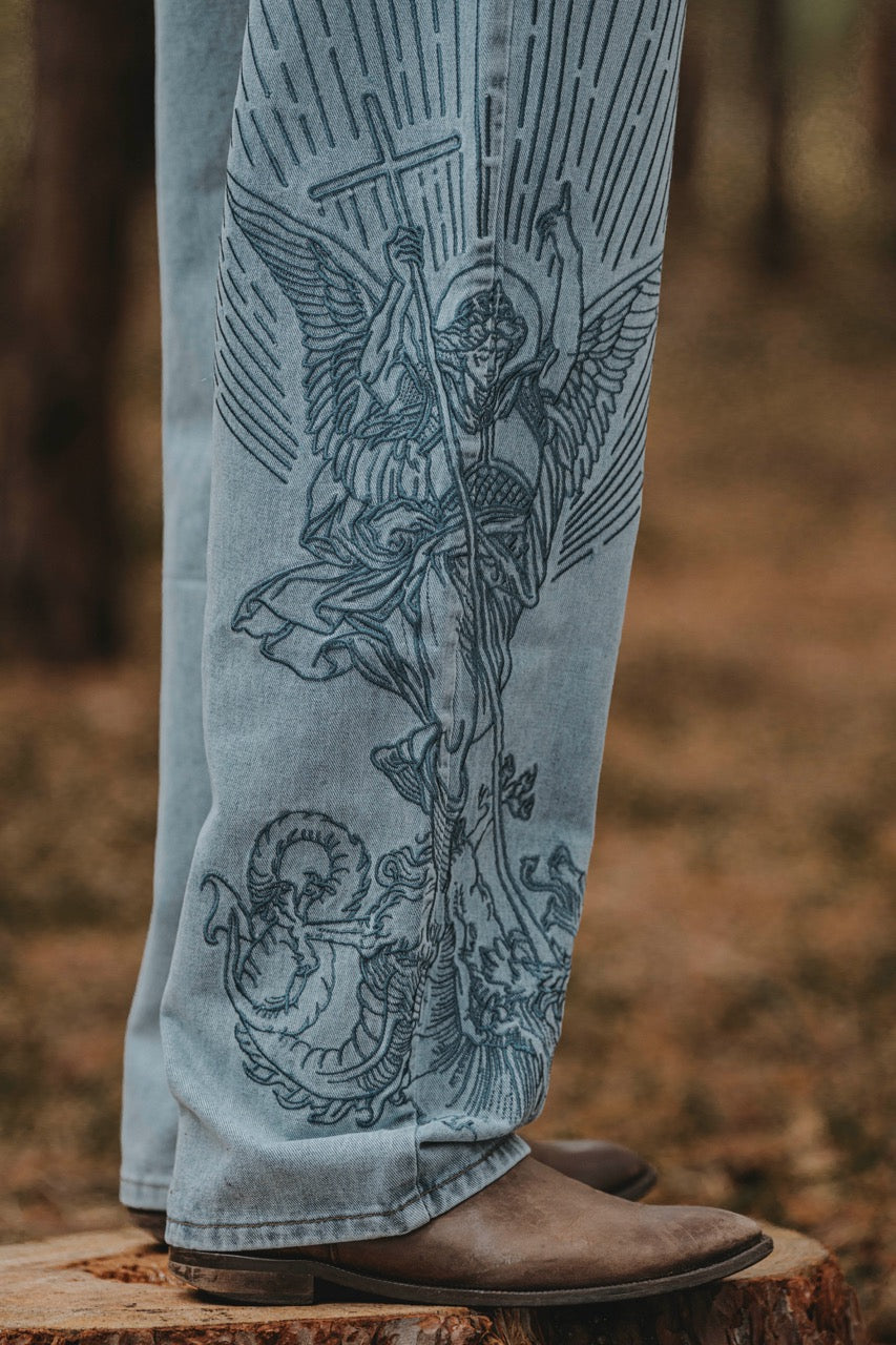 Archangel Michael Embroidery Jeans
