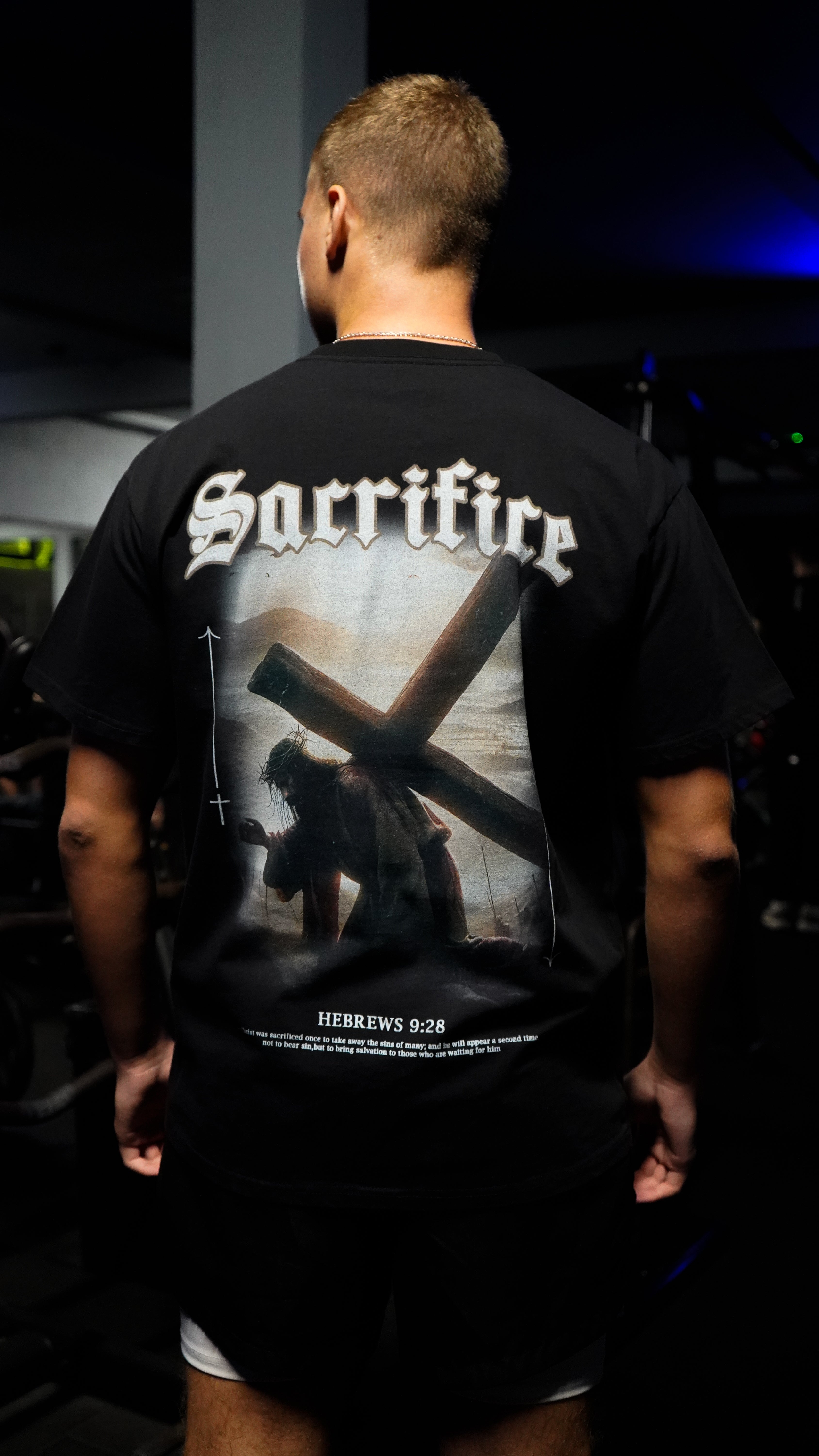 Saint Kaizen Christian gym wear shirt. Features the bold Carry the Cross T-Shirt spiritual design. Oversize fit made from premium 220gr cotton.