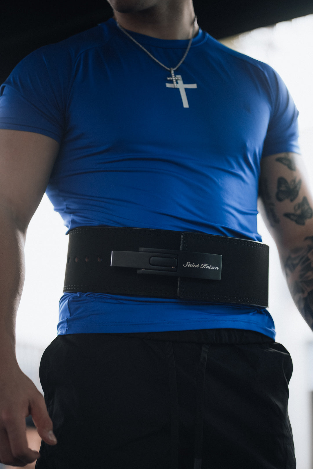 Saint Kaizen Christ is King Lever Belt - Black (10mm, black) for Powerlifting. Premium Weightlifting belt designed for Christian athletes.