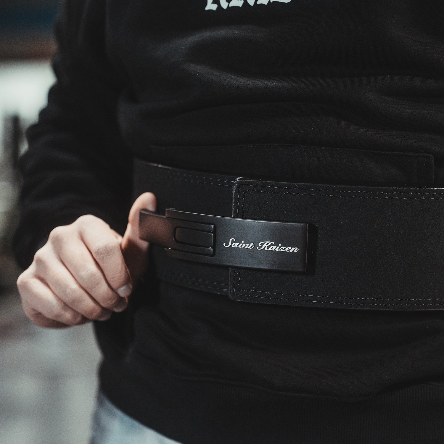 Saint Kaizen Cross Lever Belt (10mm, black) for Powerlifting. Premium Weightlifting belt designed for Christian athletes.
