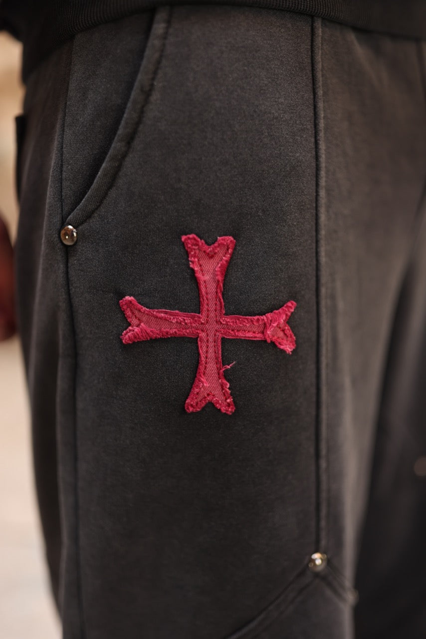 Saint Kaizen essential Christian gym wear Crusader Armor Joggers. Spiritual Designs with premium cotton blend and soft terry fleece lining.