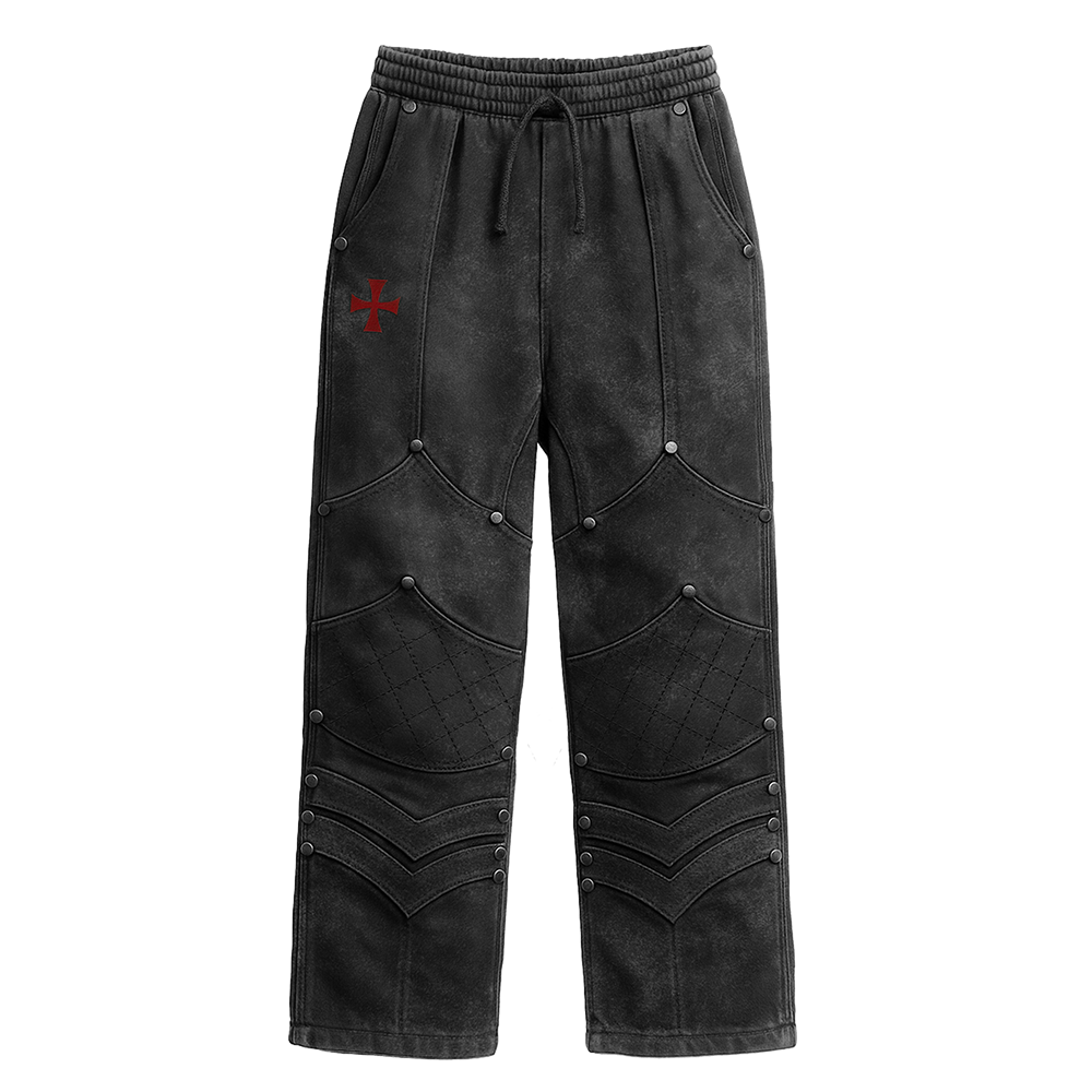 Saint Kaizen essential Christian gym wear Crusader Armor Joggers. Spiritual Designs with premium cotton blend and soft terry fleece lining.
