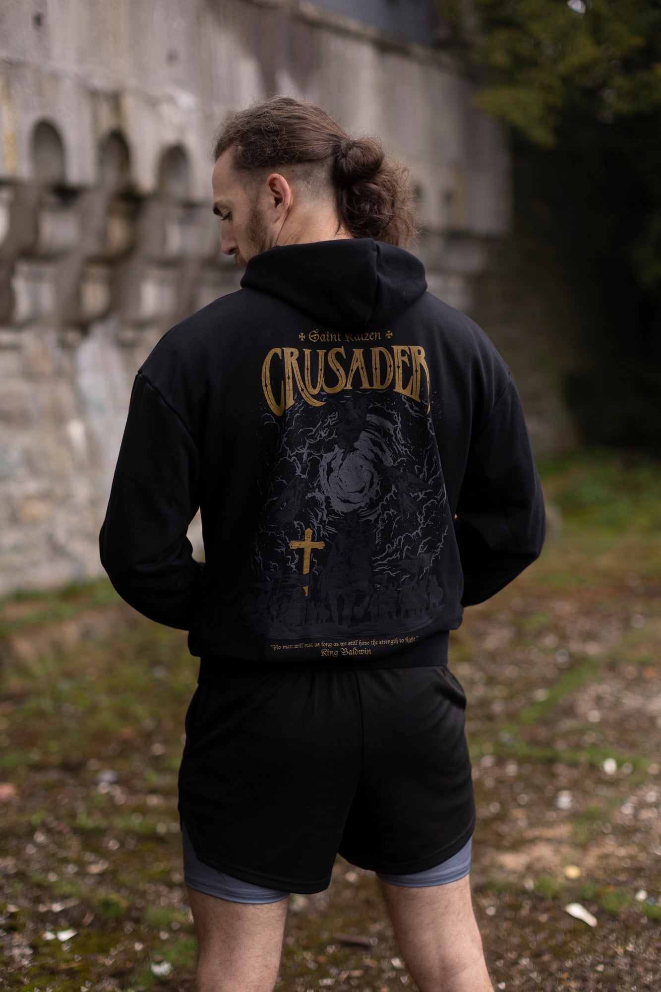 Saint Kaizen Crusader Hoodie. Heavyweight Christian gym wear hoodie featuring a durable with spiritual artwork.