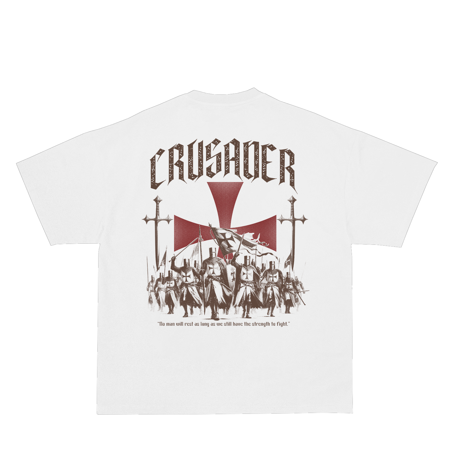 Saint Kaizen Christian gym wear shirt. Features the bold Crusader March T-Shirt - White spiritual design. Oversize fit made from premium 220gr cotton.