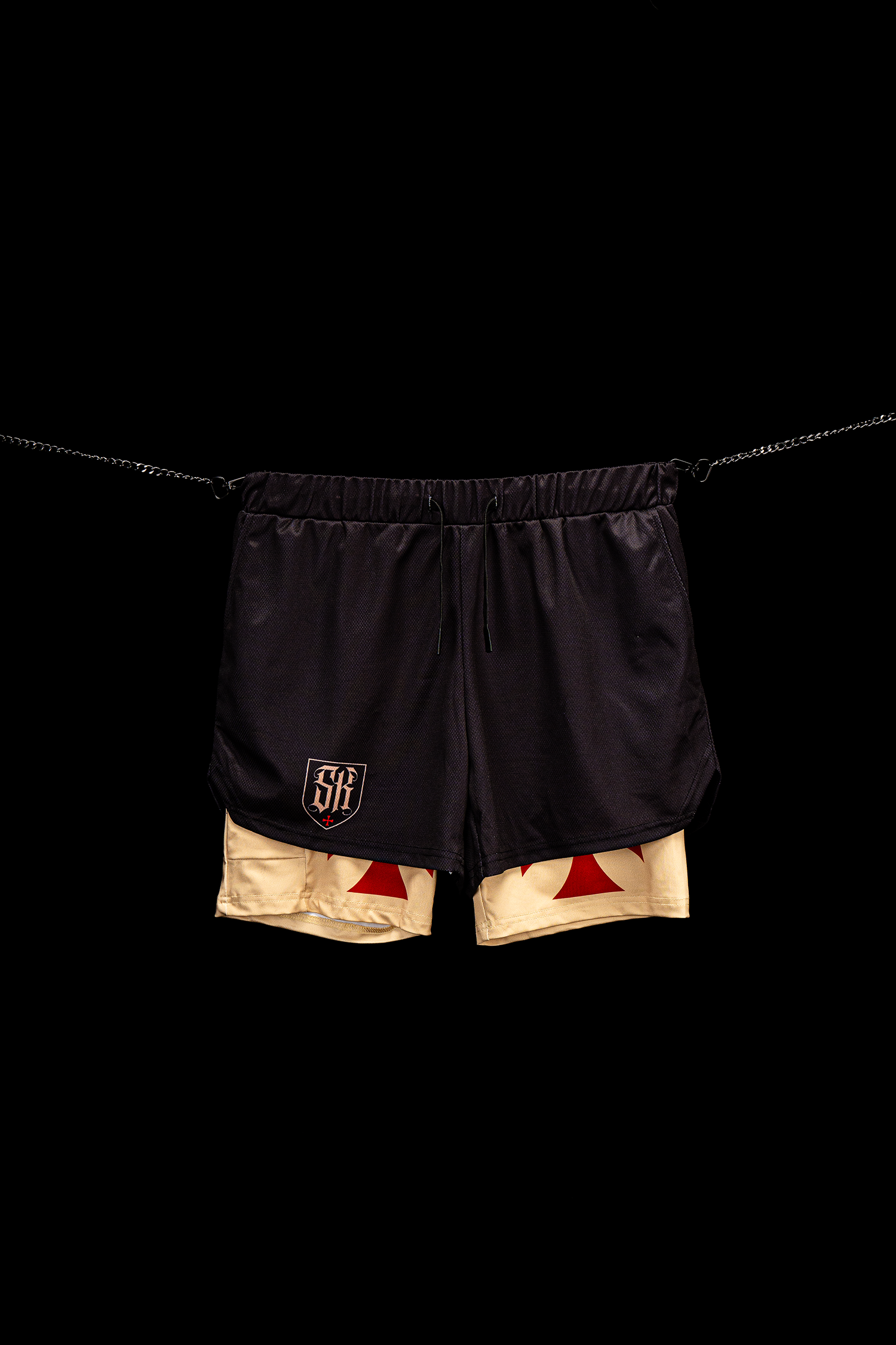 Saint Kaizen Christian gym wear Crusader Cross Performance Shorts - Blue. Two-layer shorts built for optimal mobility, featuring secure pockets and premium fabric.