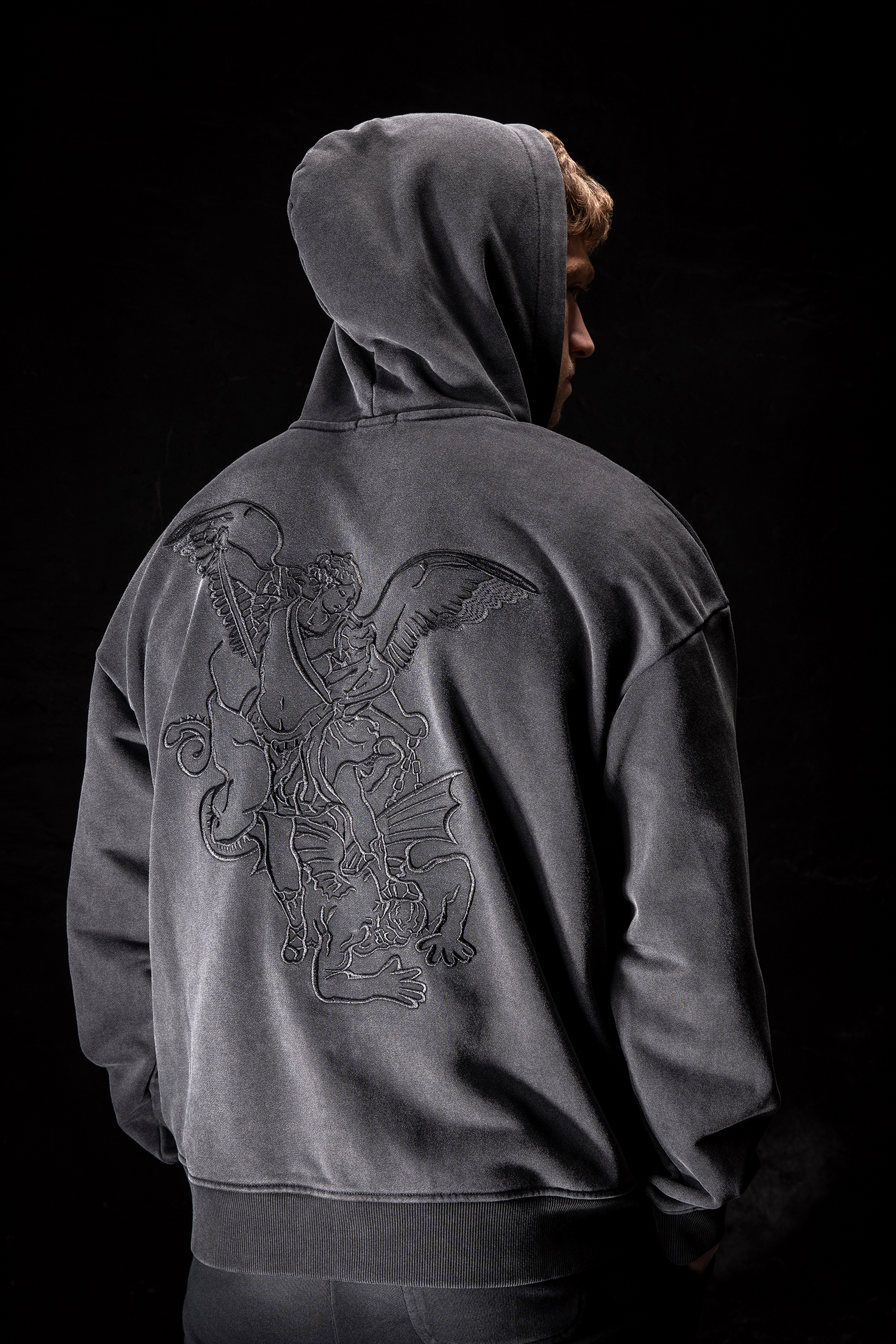 Archangel Michael Embroidery Zip Up Hoodie