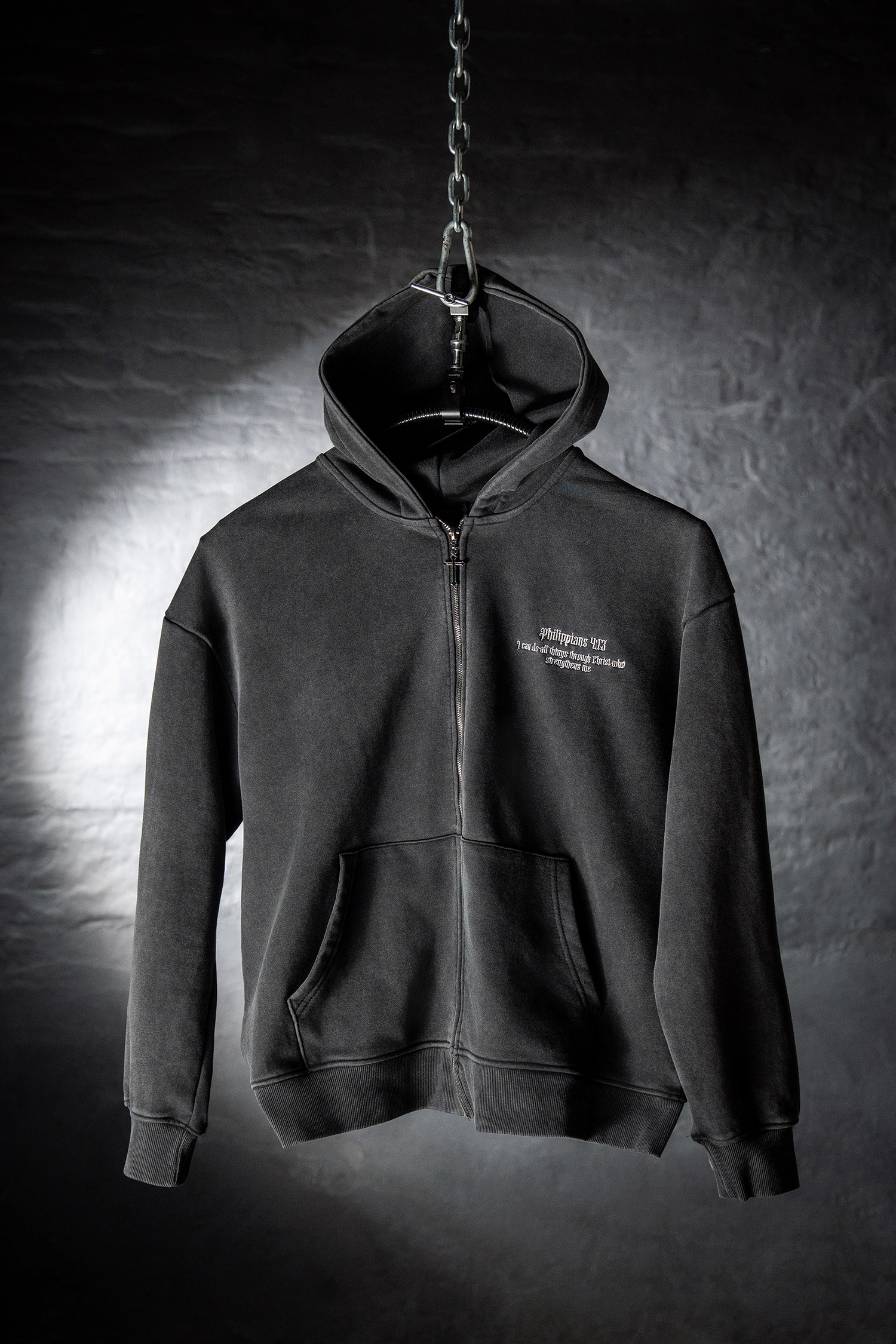 Cross 3D Embroidery Zip Up Hoodie