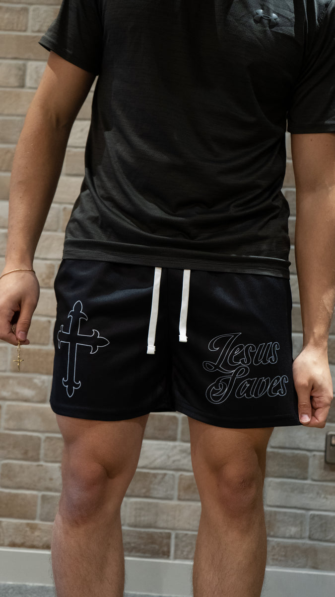 Jesus Saves Shorts - Black – Saint Kaizen