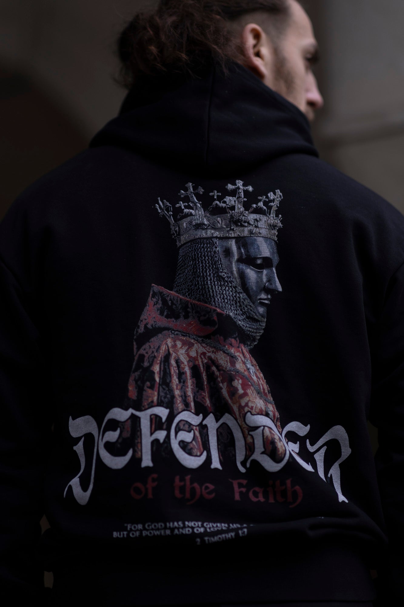 Saint Kaizen Defender Of Faith Hoodie. Heavyweight Christian gym wear hoodie featuring a durable with spiritual artwork.