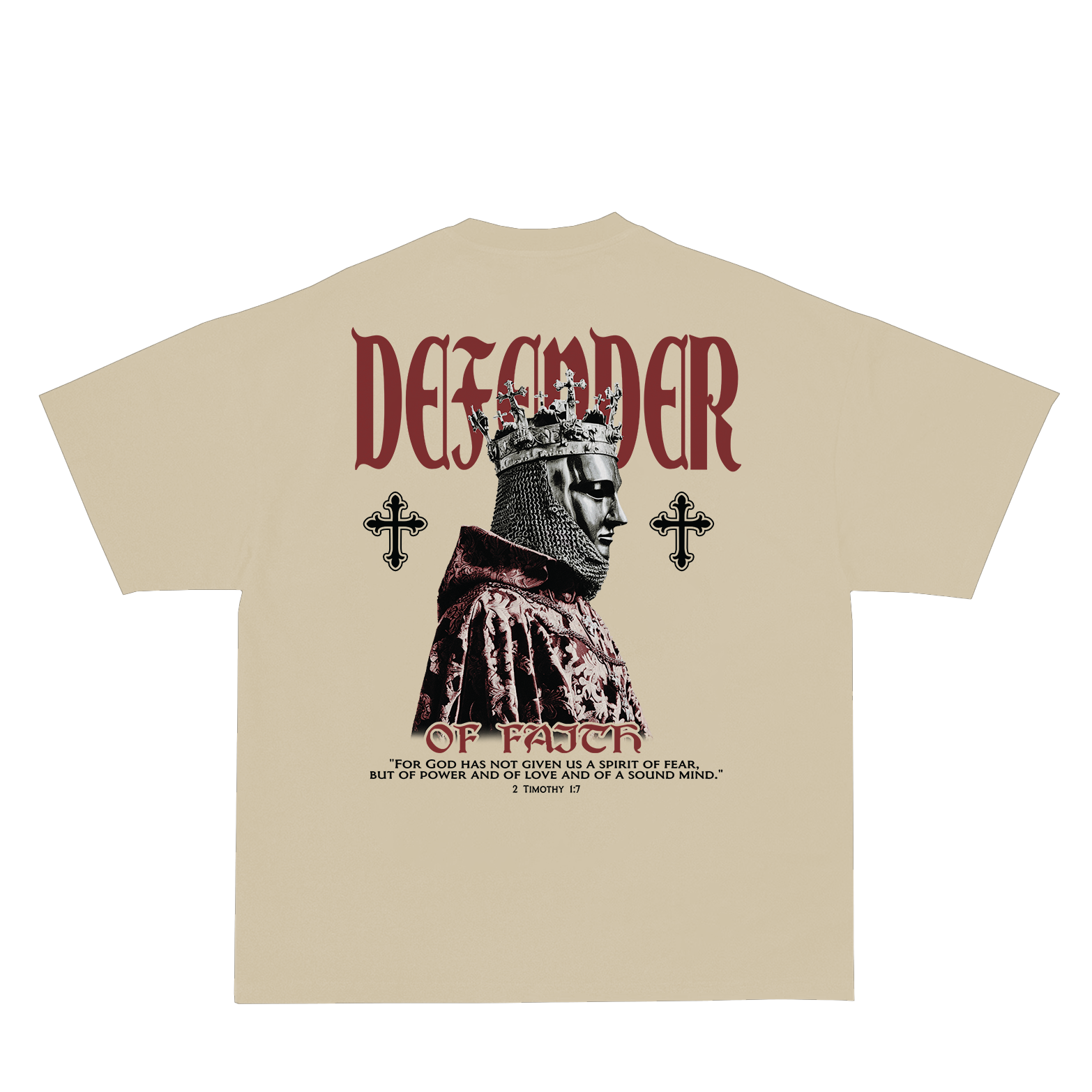 Saint Kaizen Christian gym wear shirt. Features the bold Defender T-Shirt - Cream spiritual design. Oversize fit made from premium 220gr cotton.