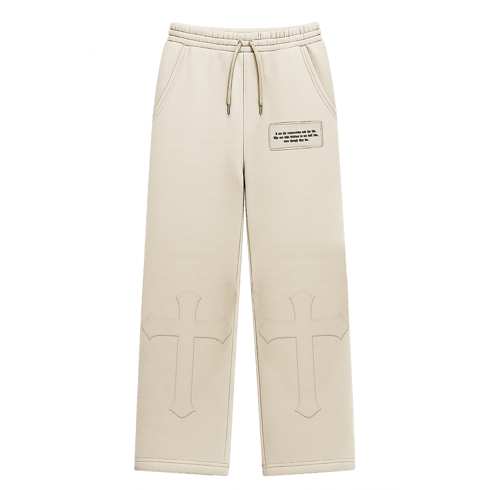 Saint Kaizen essential Christian gym wear Faithful Joggers. Spiritual Designs with premium cotton blend and soft terry fleece lining.