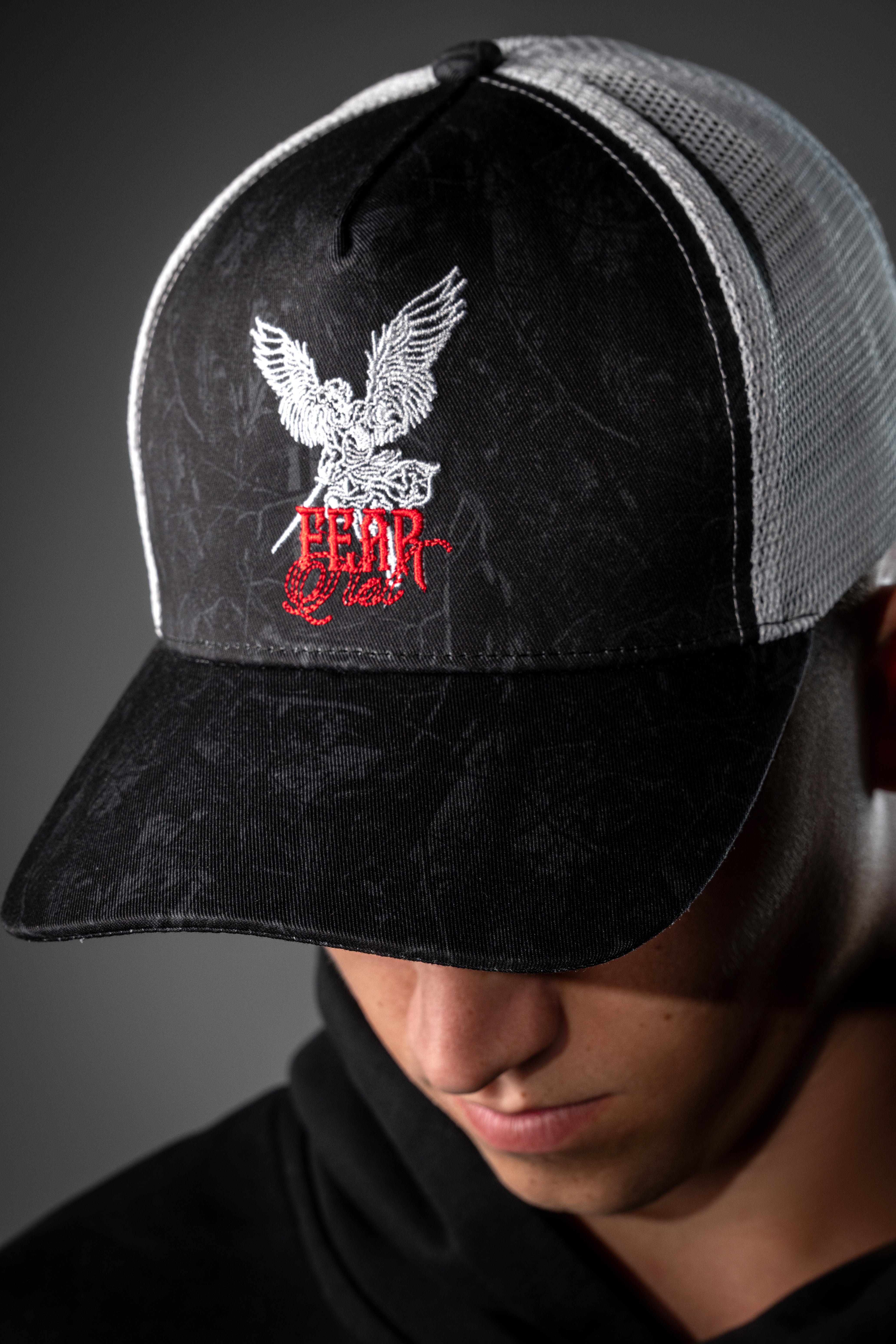 Saint Kaizen premium Christian gym wear Fear Not Camo Cap. Features bold spiritual Artwork, A comfortable cap designed for both the gym and casual wear.