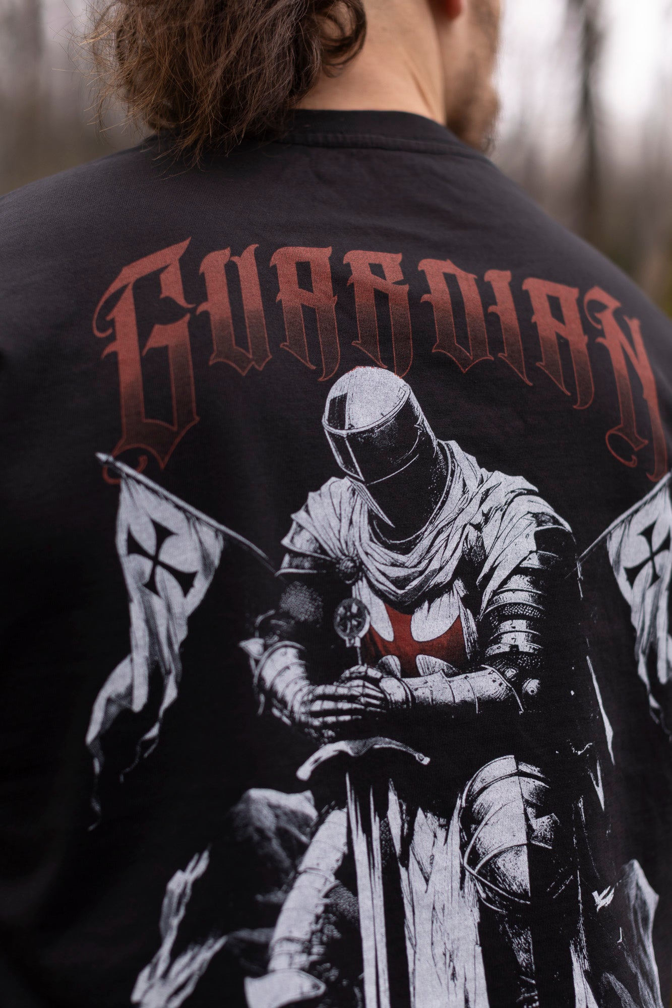 Saint Kaizen Christian gym wear shirt. Features the bold Guardian T-Shirt spiritual design. Oversize fit made from premium 220gr cotton.