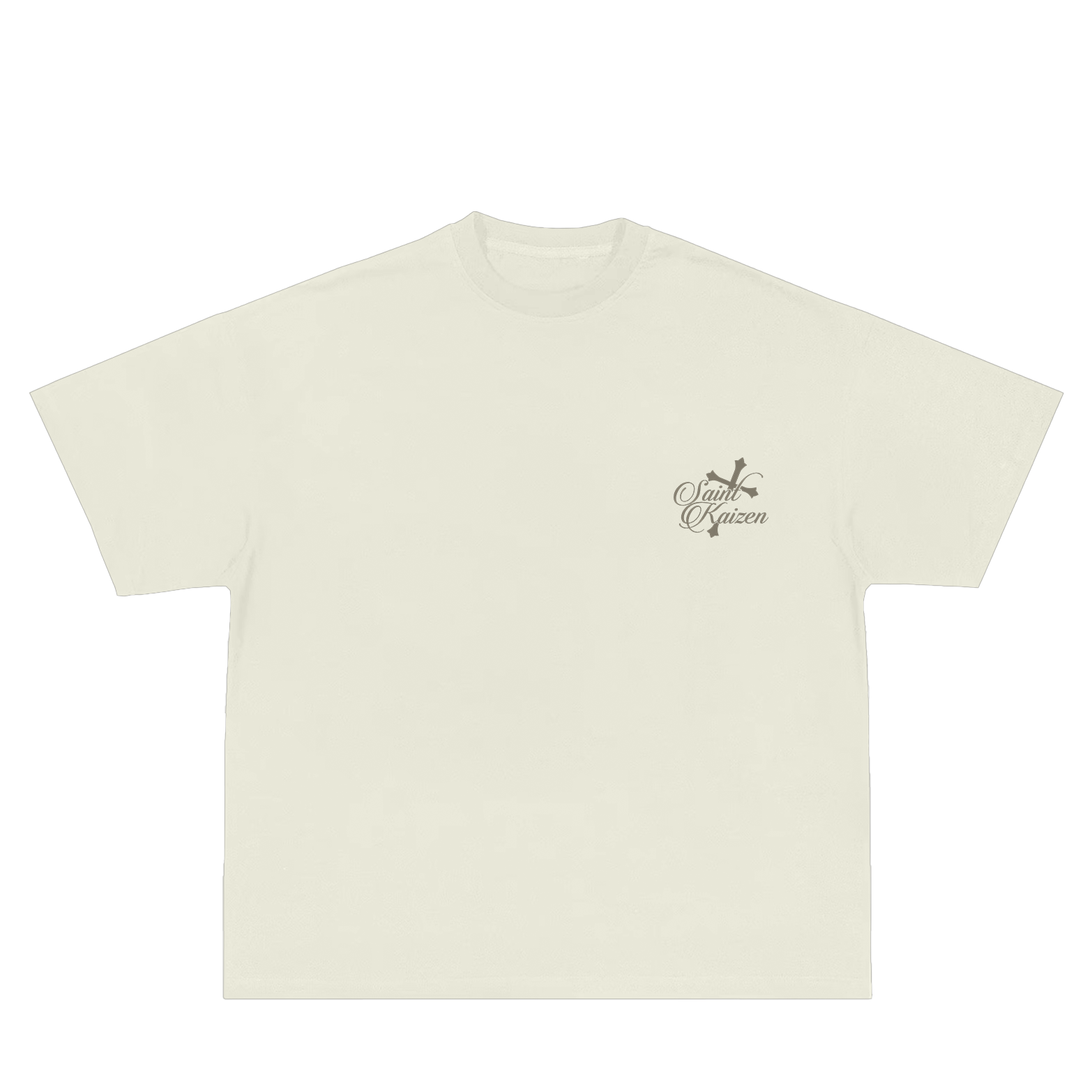 Saint Kaizen Christian gym wear shirt. Features the bold Guiding The Light T-Shirt - Cream spiritual design. Oversize fit made from premium 220gr cotton.