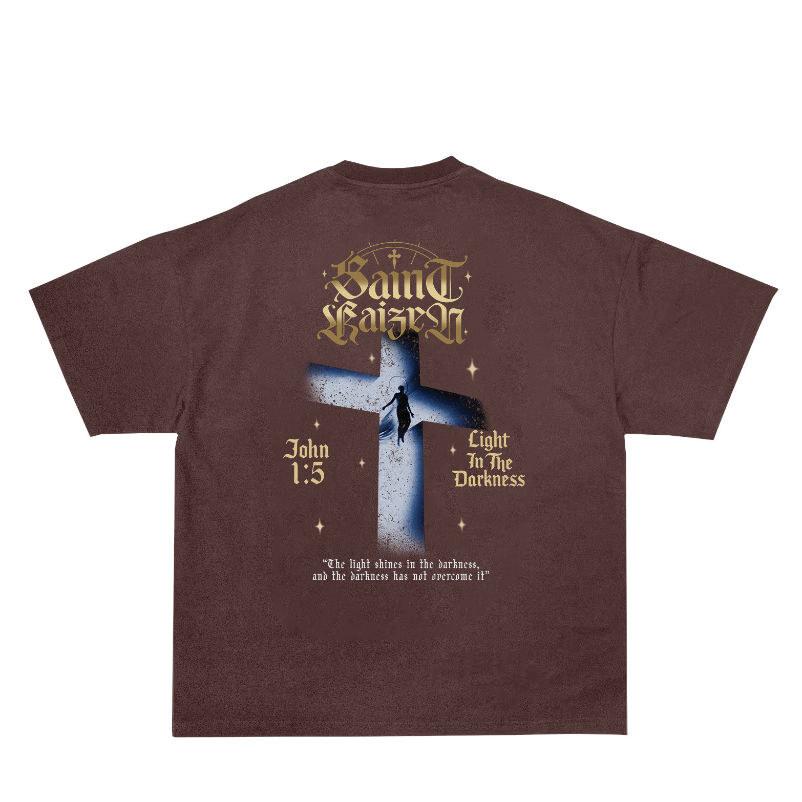 Saint Kaizen Christian gym wear shirt. Features the bold John 1:5 T-Shirt - Acid Wash Brown spiritual design. Oversize fit made from premium 220gr cotton.