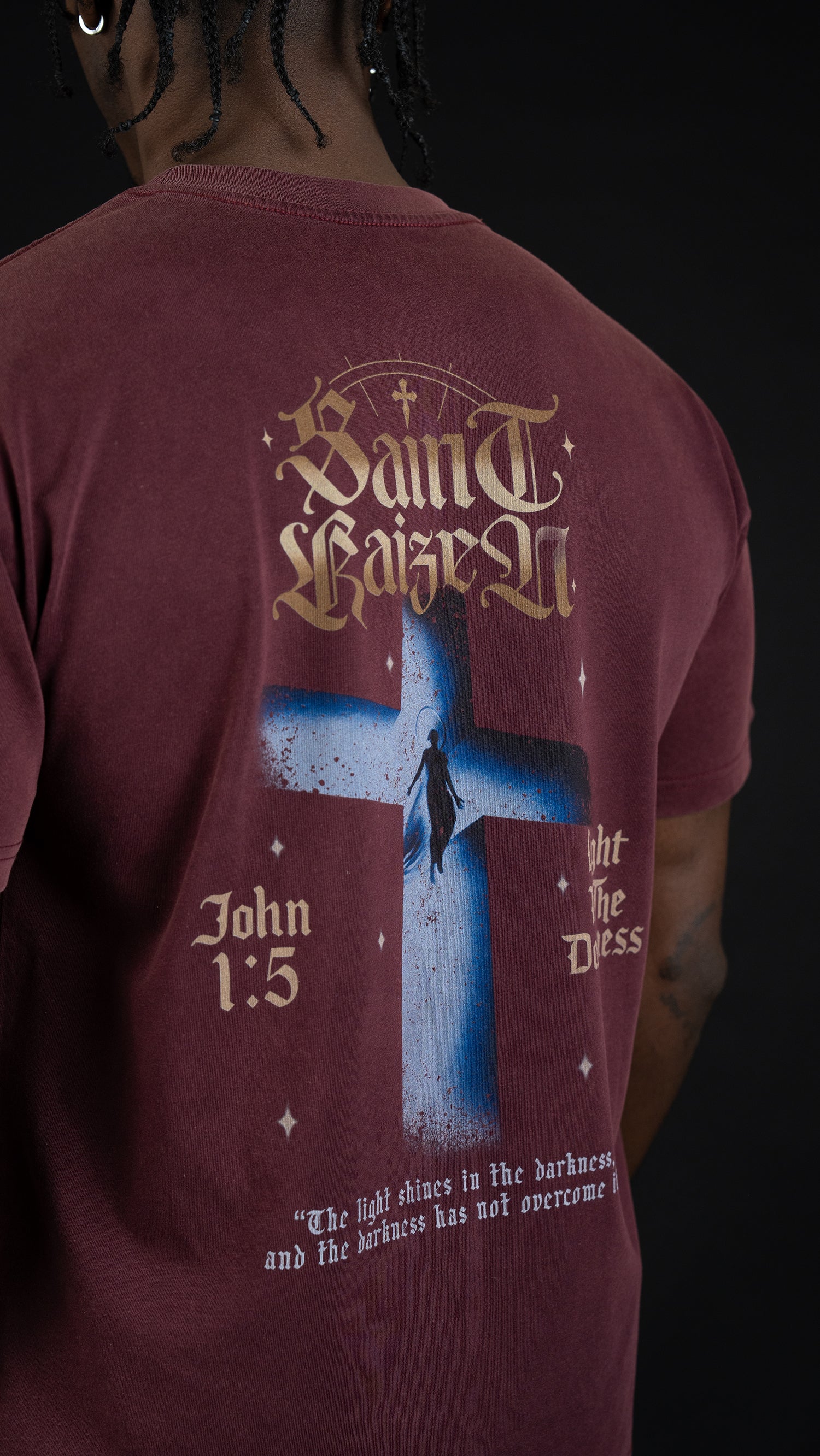 Saint Kaizen Christian gym wear shirt. Features the bold John 1:5 T-Shirt - Acid Wash Brown spiritual design. Oversize fit made from premium 220gr cotton.