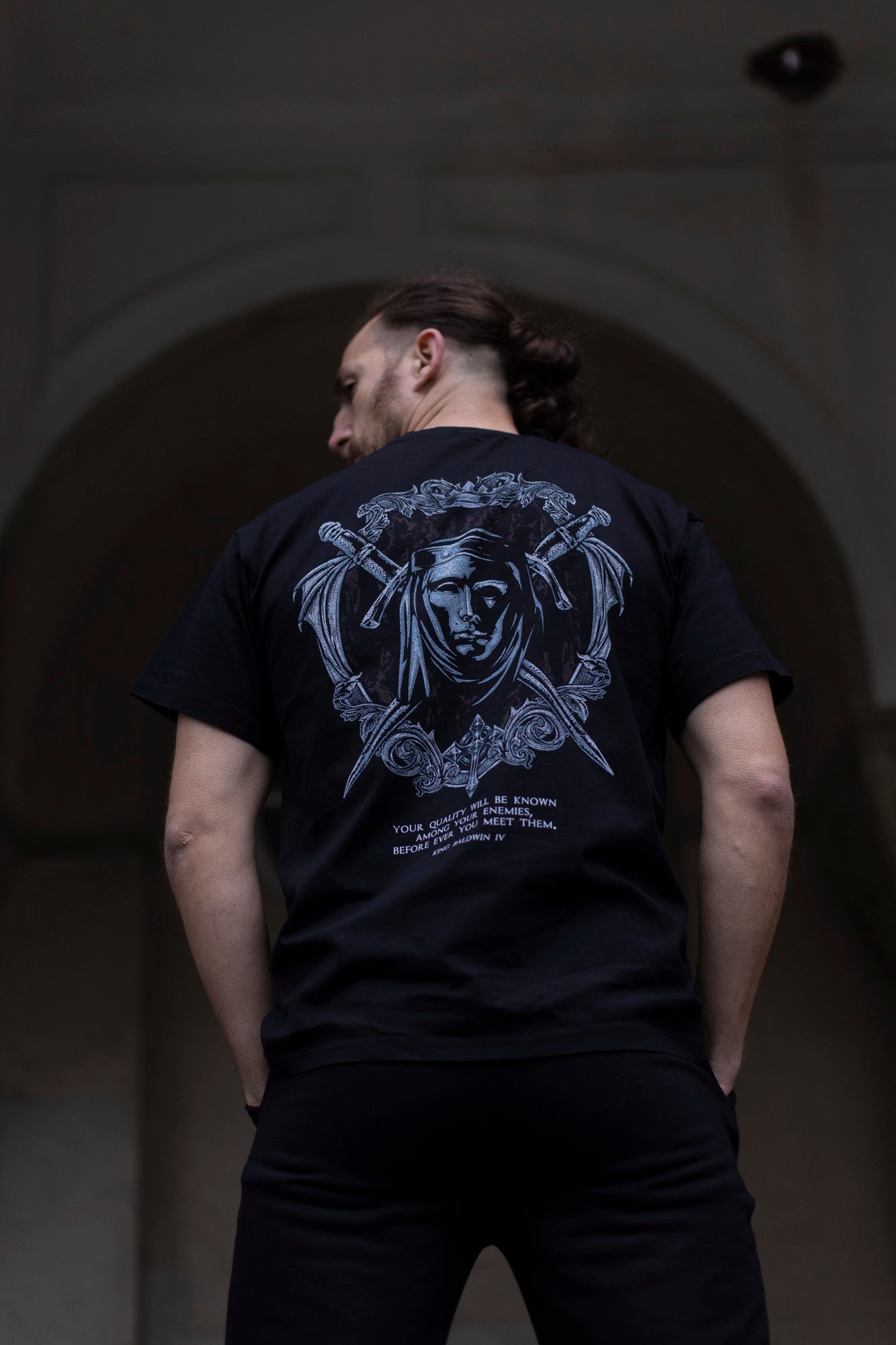 Saint Kaizen Christian gym wear shirt. Features the bold King Baldwin T-Shirt spiritual design. Oversize fit made from premium 220gr cotton.