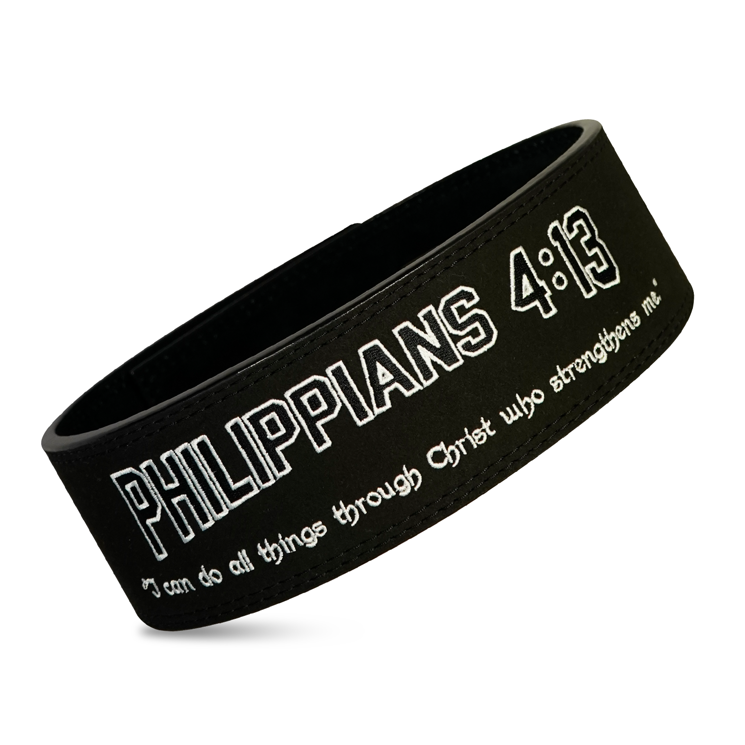 Saint Kaizen Philippians 4:13 Lever Belt (10mm, black) for Powerlifting. Premium Weightlifting belt designed for Christian athletes.