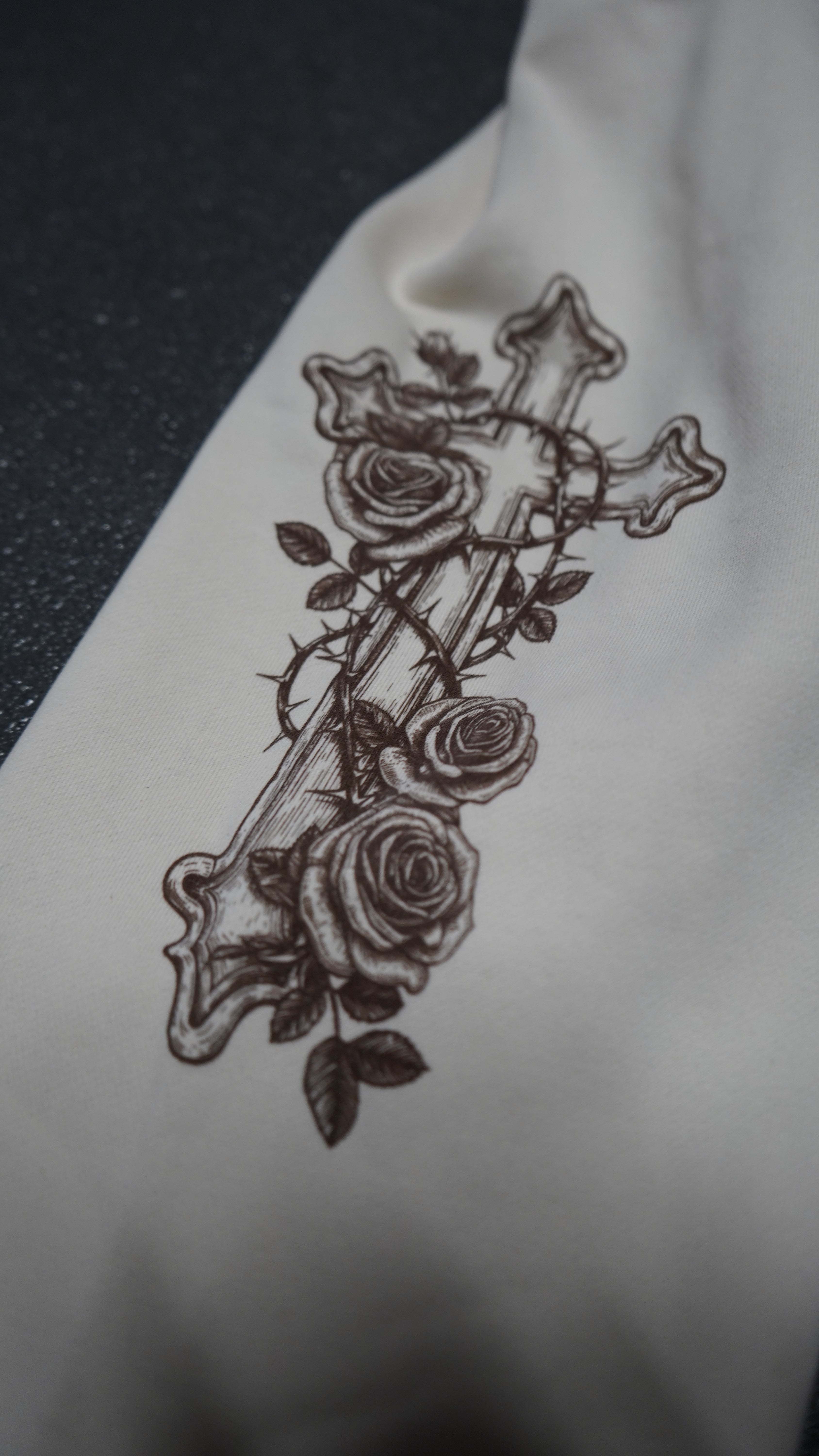 Saint Kaizen Proverbs 16:3 Hoodie - Cream. Heavyweight Christian gym wear hoodie featuring a durable with spiritual artwork.