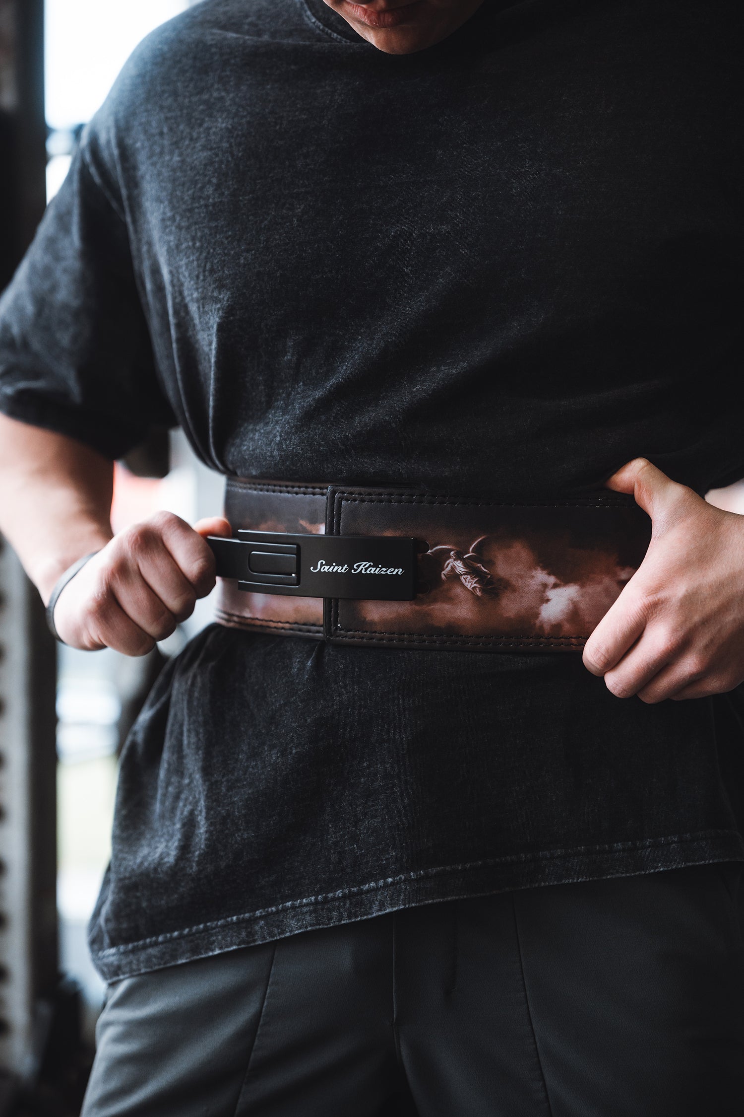 Saint Kaizen Resurrection Lever Belt (10mm, black) for Powerlifting. Premium Weightlifting belt designed for Christian athletes.