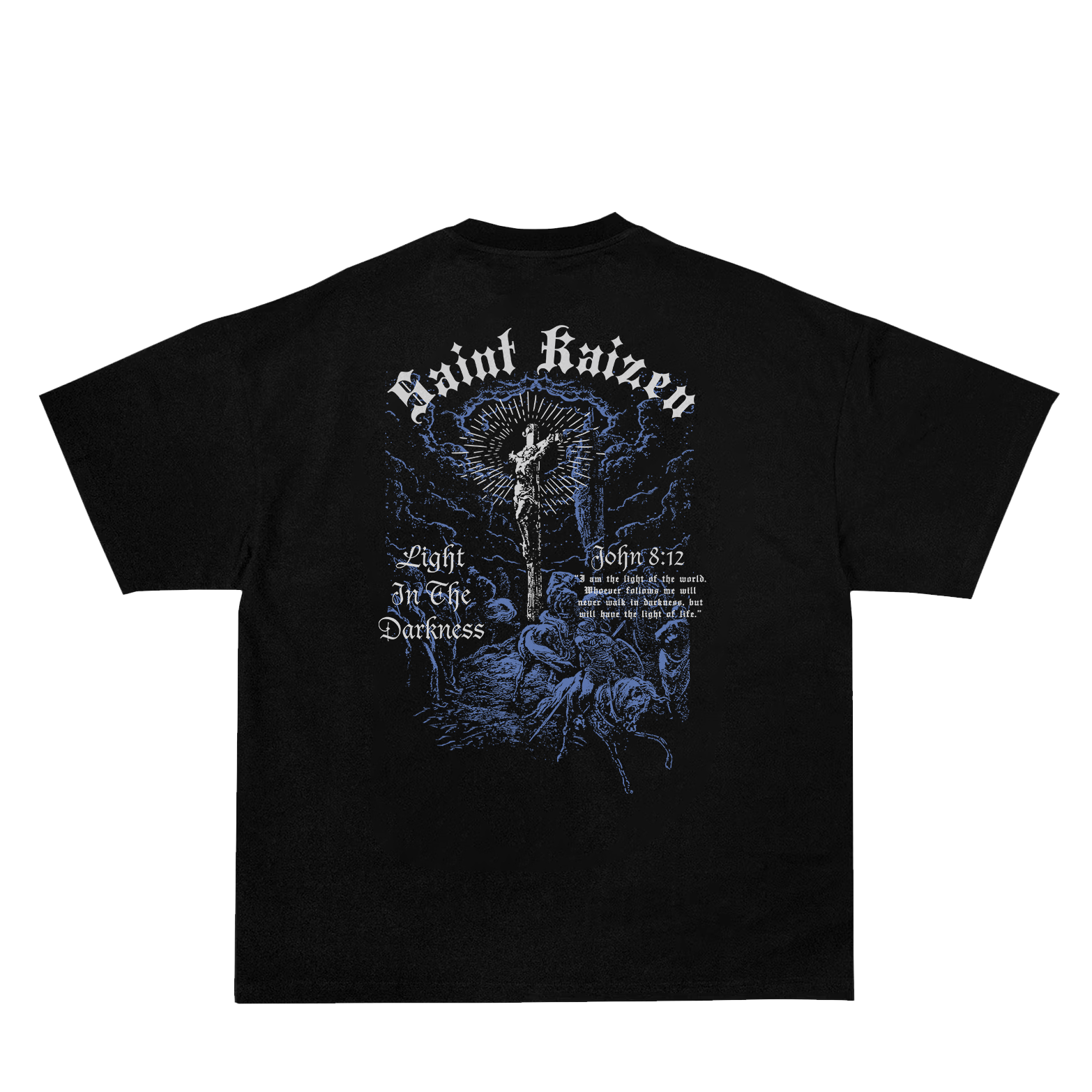 Saint Kaizen Christian gym wear shirt. Features the bold Righteous T-Shirt - Black spiritual design. Oversize fit made from premium 220gr cotton.