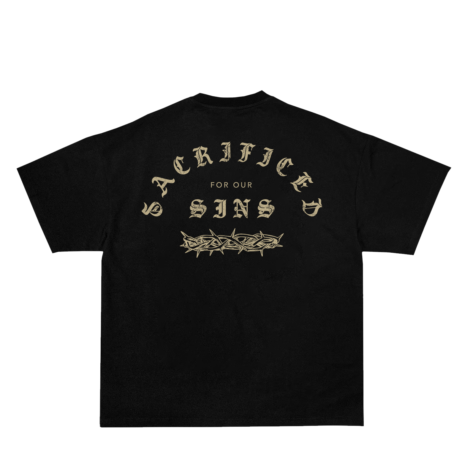 Saint Kaizen Christian gym wear shirt. Features the bold Sacrificed for Our Sins T-Shirt spiritual design. Oversize fit made from premium 220gr cotton.