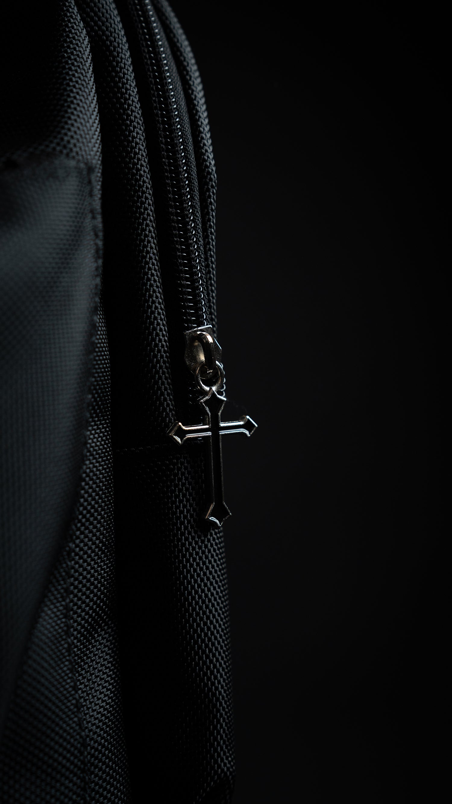 Detailed view of the custom cross zippers on the Saint Kaizen Soldier of God Duffle Bag. Premium quality duffle bag designed specifically for Christian athletes.