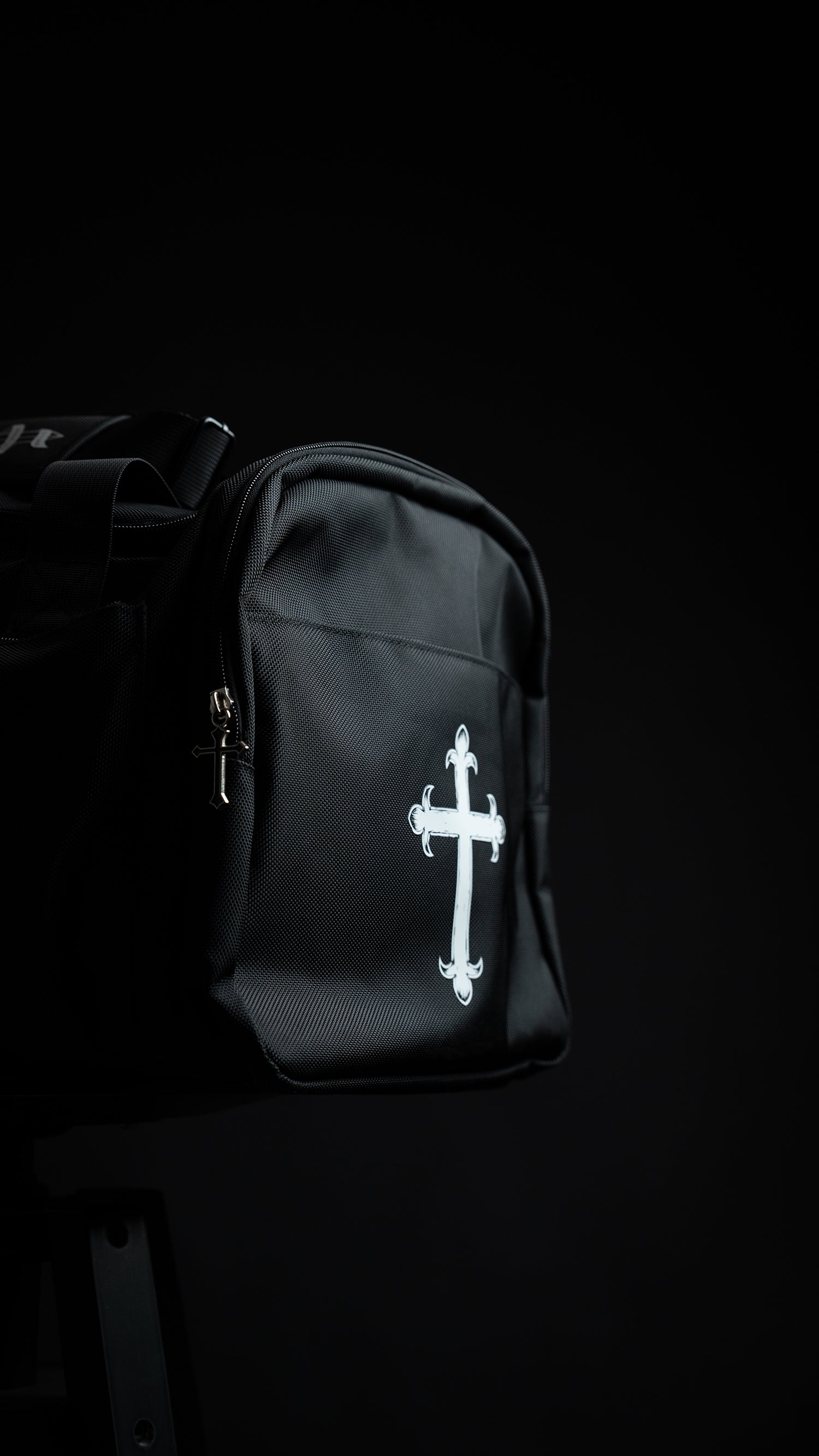 Saint Kaizen Christian gym duffle bag. Features the Soldier of God Duffle Bag verse, powerful spiritual artwork, and detailed embroidery for Christian athletes.