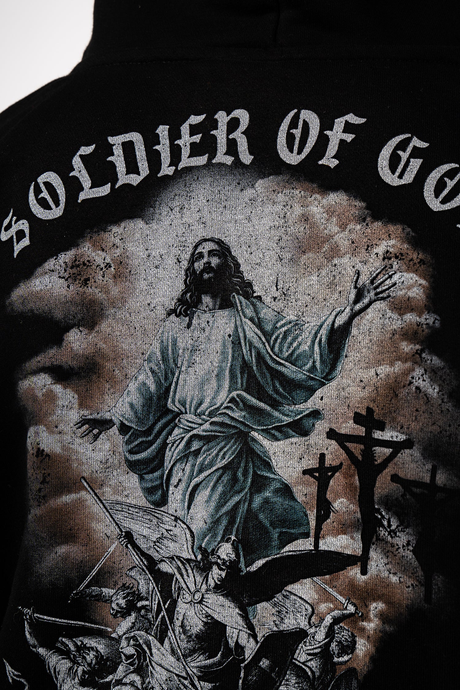 Saint Kaizen Soldier of God Youth Hoodie. Heavyweight Christian gym wear hoodie featuring a durable with spiritual artwork.