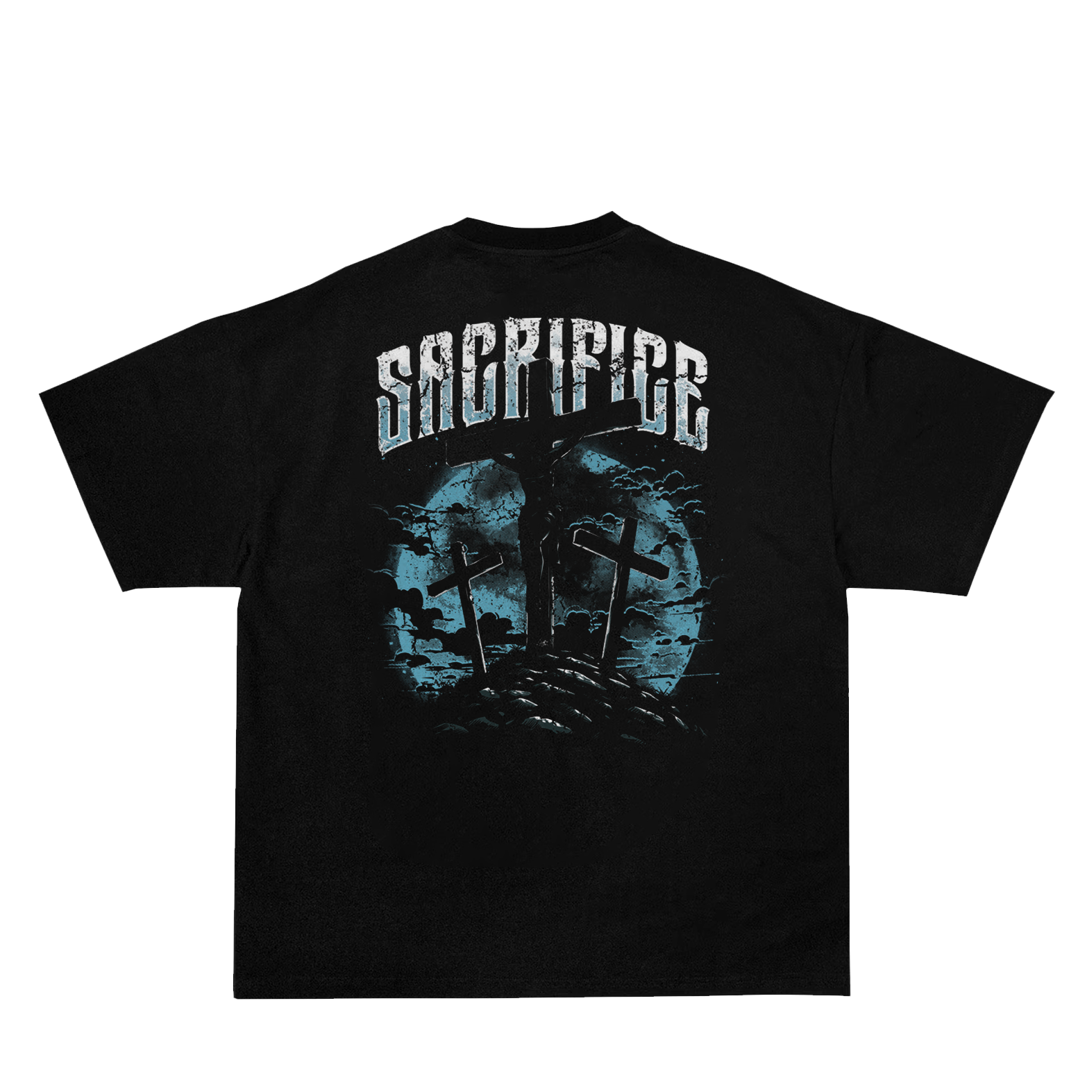 Saint Kaizen Christian gym wear shirt. Features the bold The Crucifixion T-Shirt spiritual design. Oversize fit made from premium 220gr cotton.