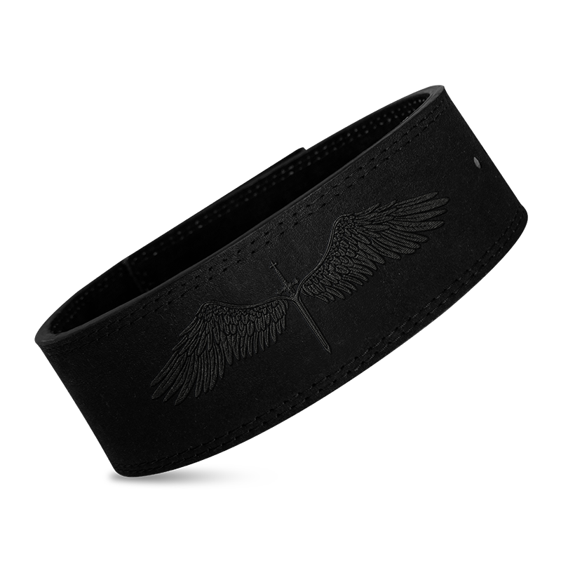 Saint Kaizen Angel Wings Lever Belt (10mm, black) for Powerlifting. Premium Weightlifting belt designed for Christian athletes.