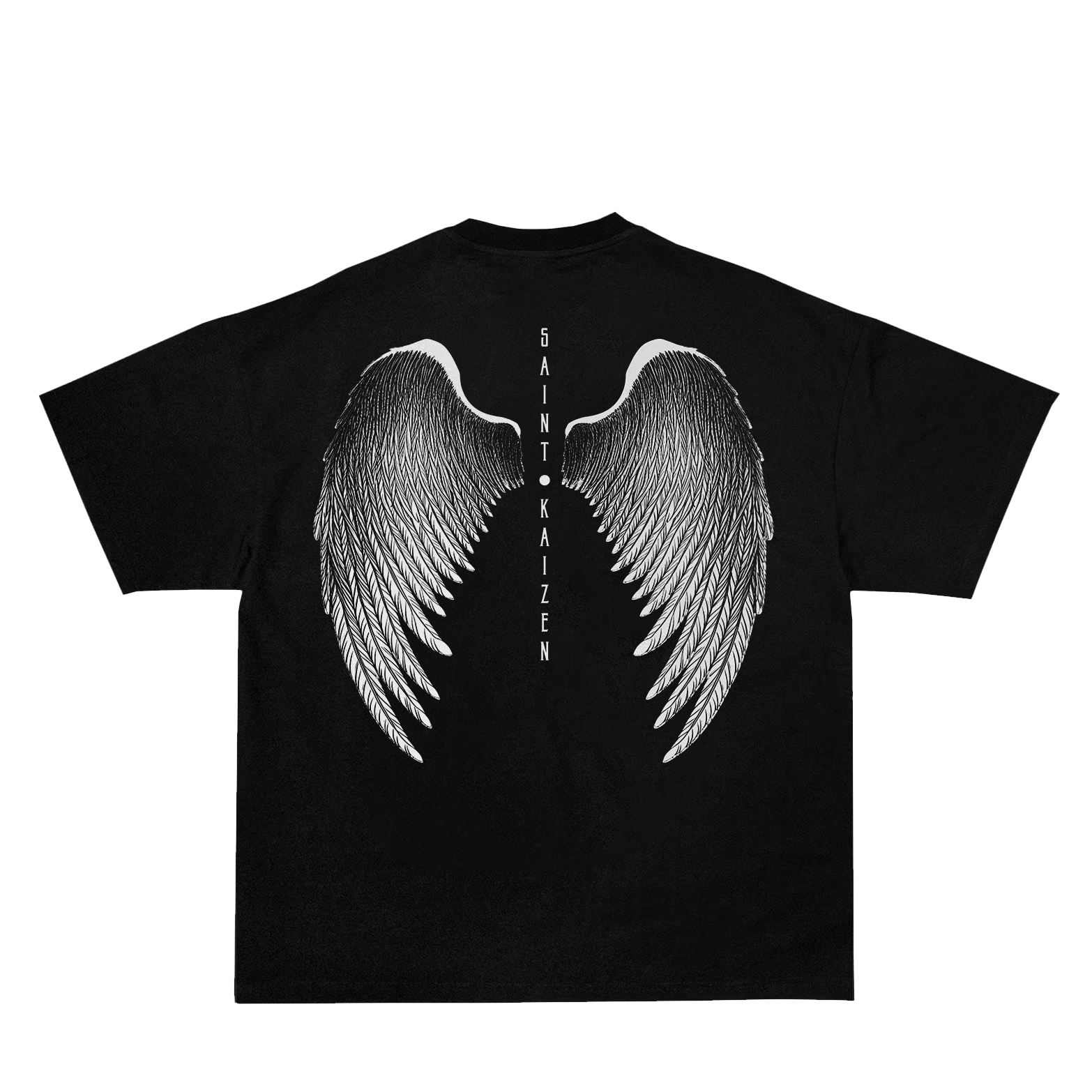 Saint Kaizen Christian gym wear shirt. Features the bold Angel Wings T-Shirt - Black spiritual design. Oversize fit made from premium 220gr cotton.
