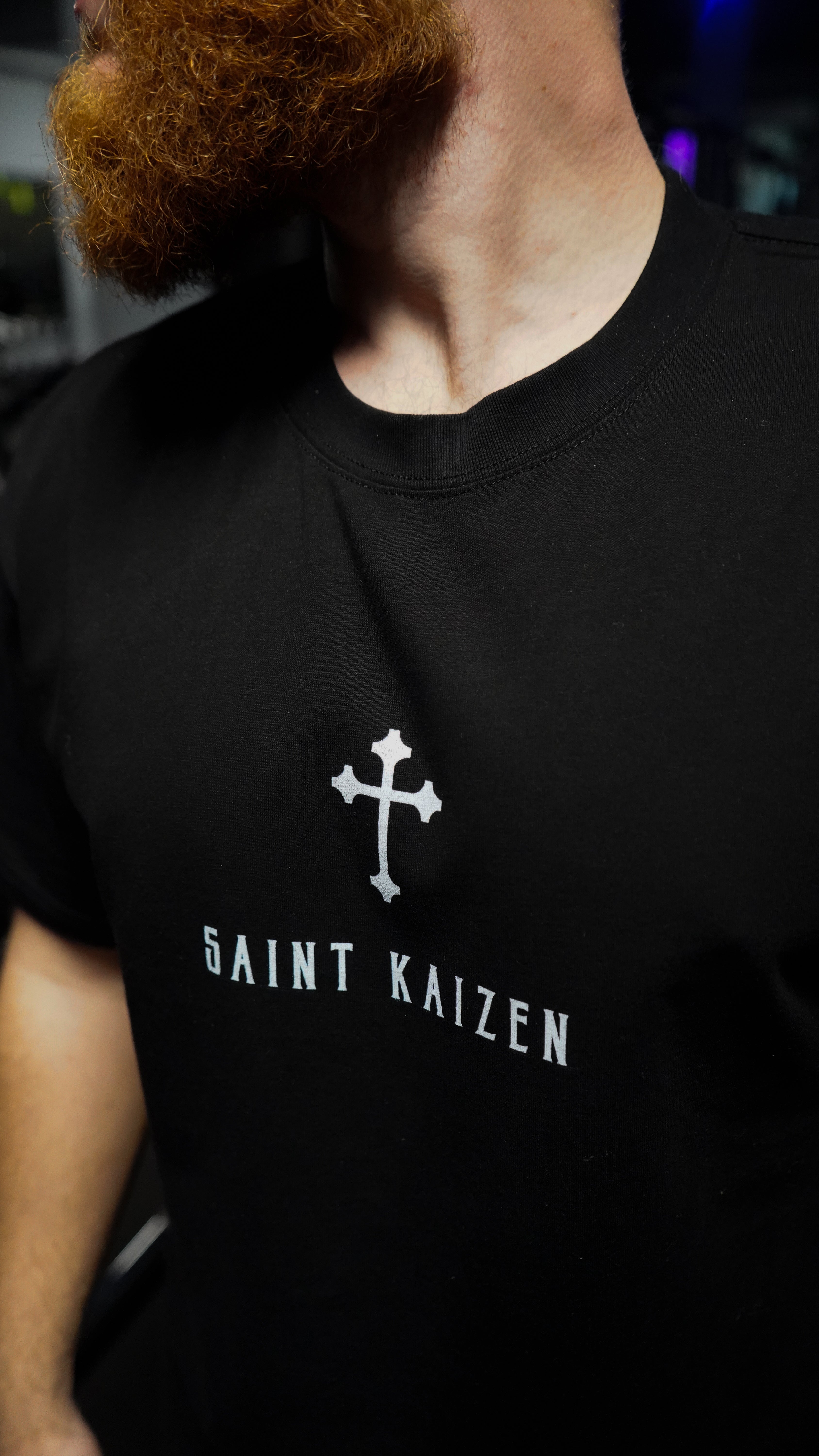 Saint Kaizen Christian gym wear shirt. Features the bold Angel Wings T-Shirt - Black spiritual design. Oversize fit made from premium 220gr cotton.