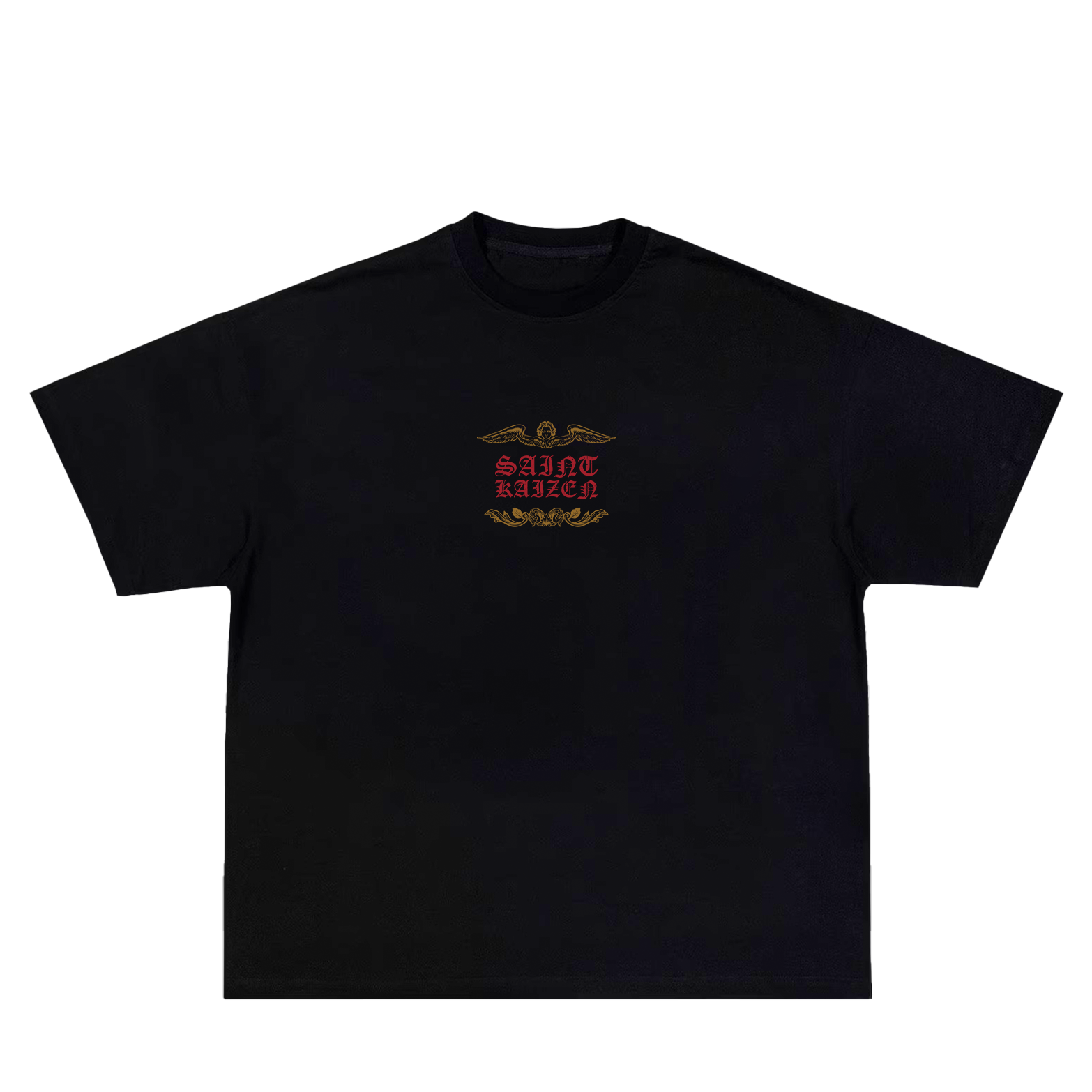 Saint Kaizen Christian gym wear shirt. Features the bold Angels Message T-Shirt - Black spiritual design. Oversize fit made from premium 220gr cotton.