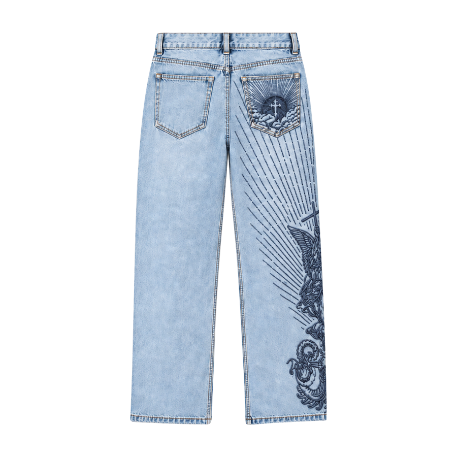 Archangel Michael Embroidery Jeans