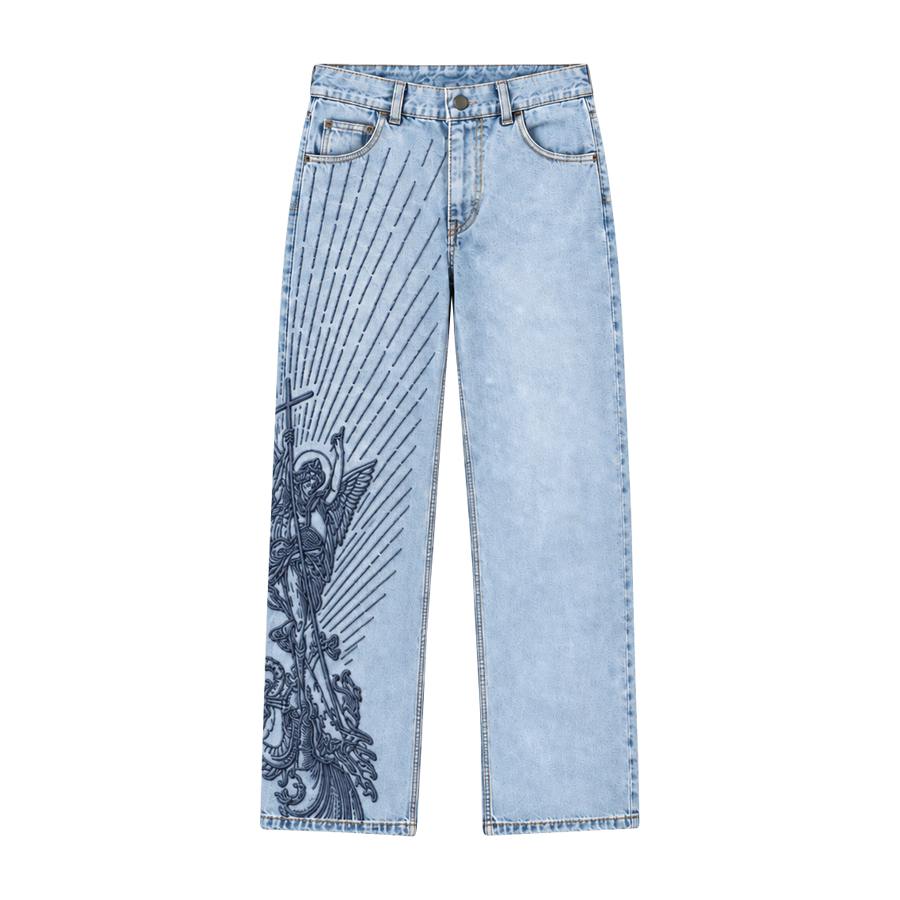 Archangel Michael Embroidery Jeans