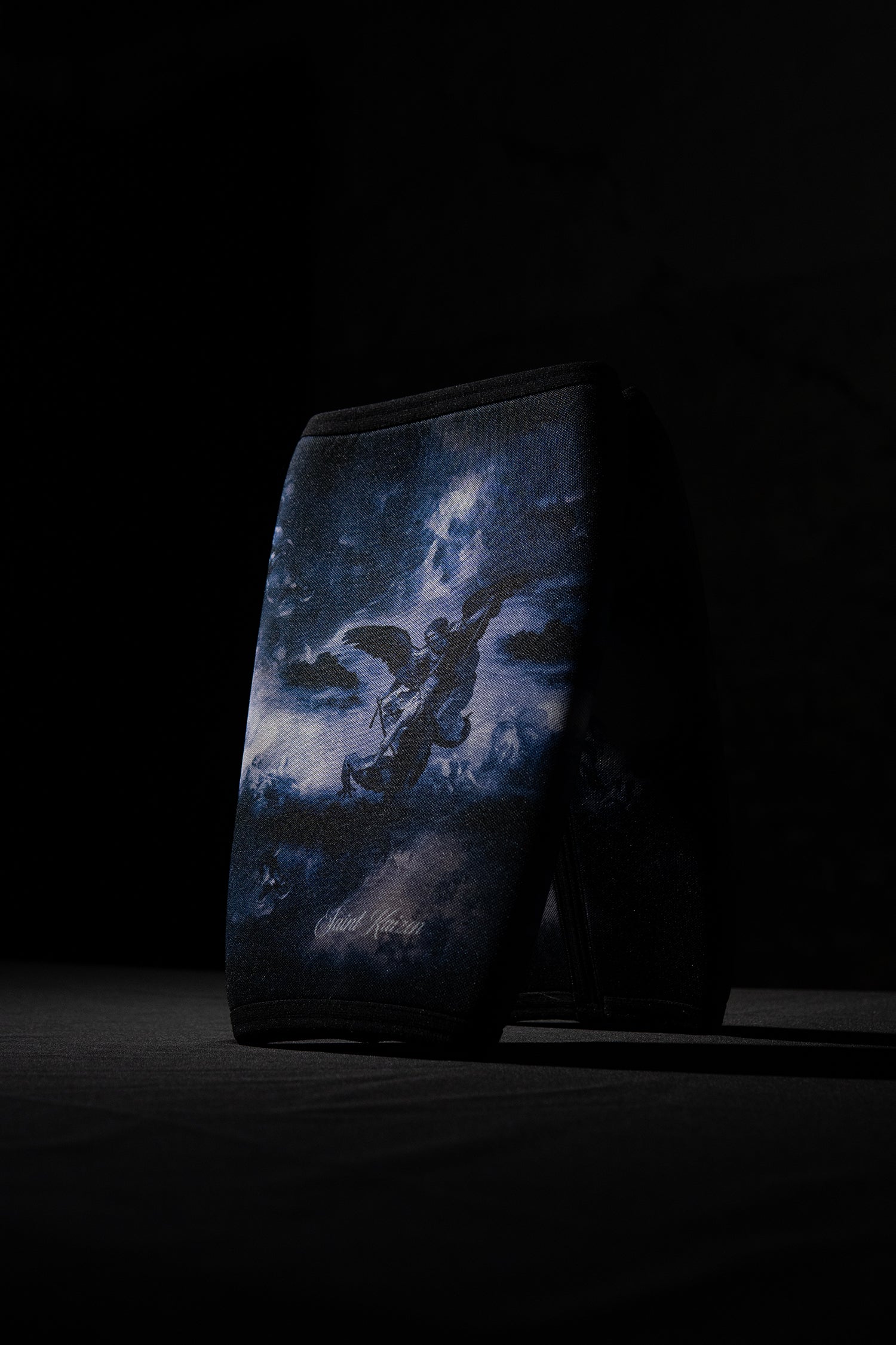 Saint Kaizen Archangel Michael Knee Sleeves. 7mm neoprene for maximum compression and support during squats and deadlifts. Essential Christian gym wear.