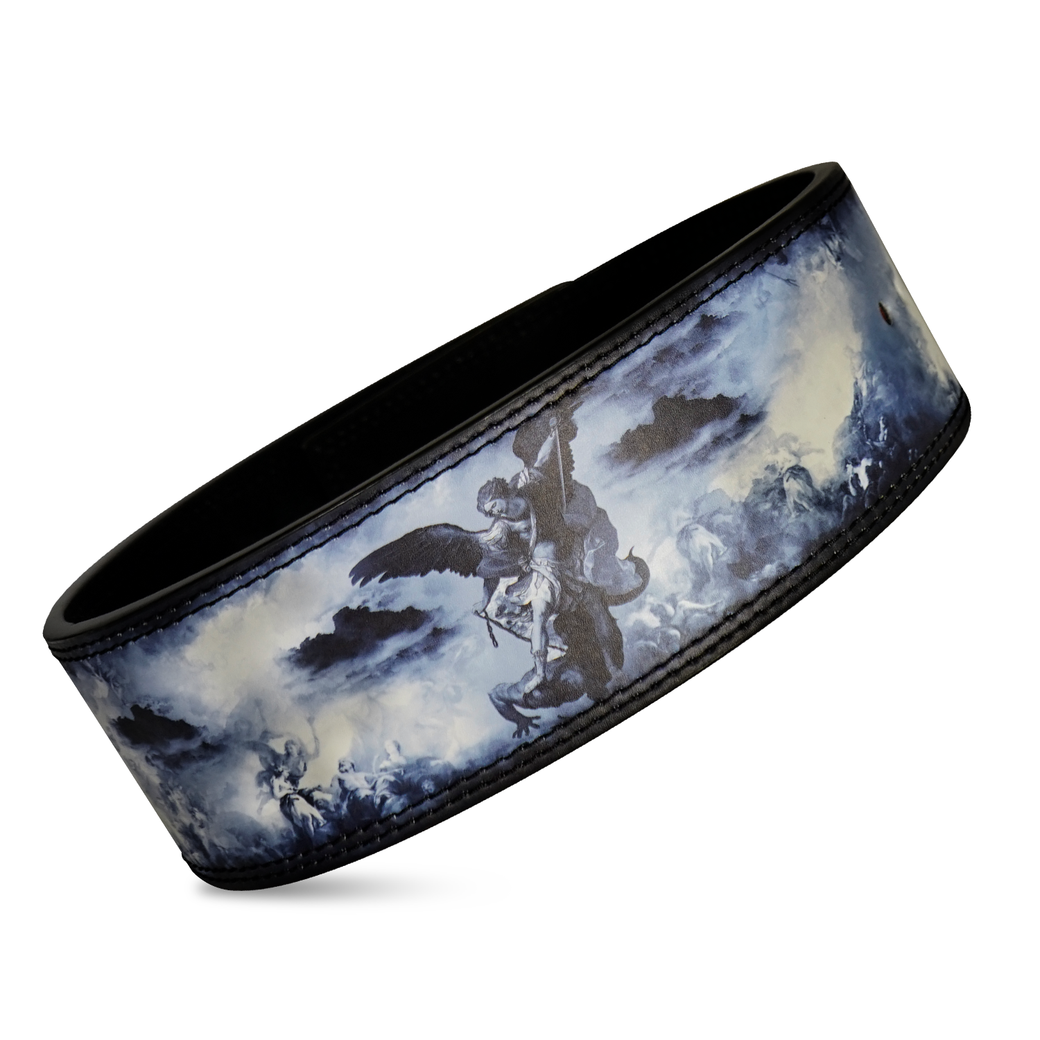 Saint Kaizen Archangel Michael Lever Belt (10mm, black) for Powerlifting. Premium Weightlifting belt designed for Christian athletes.