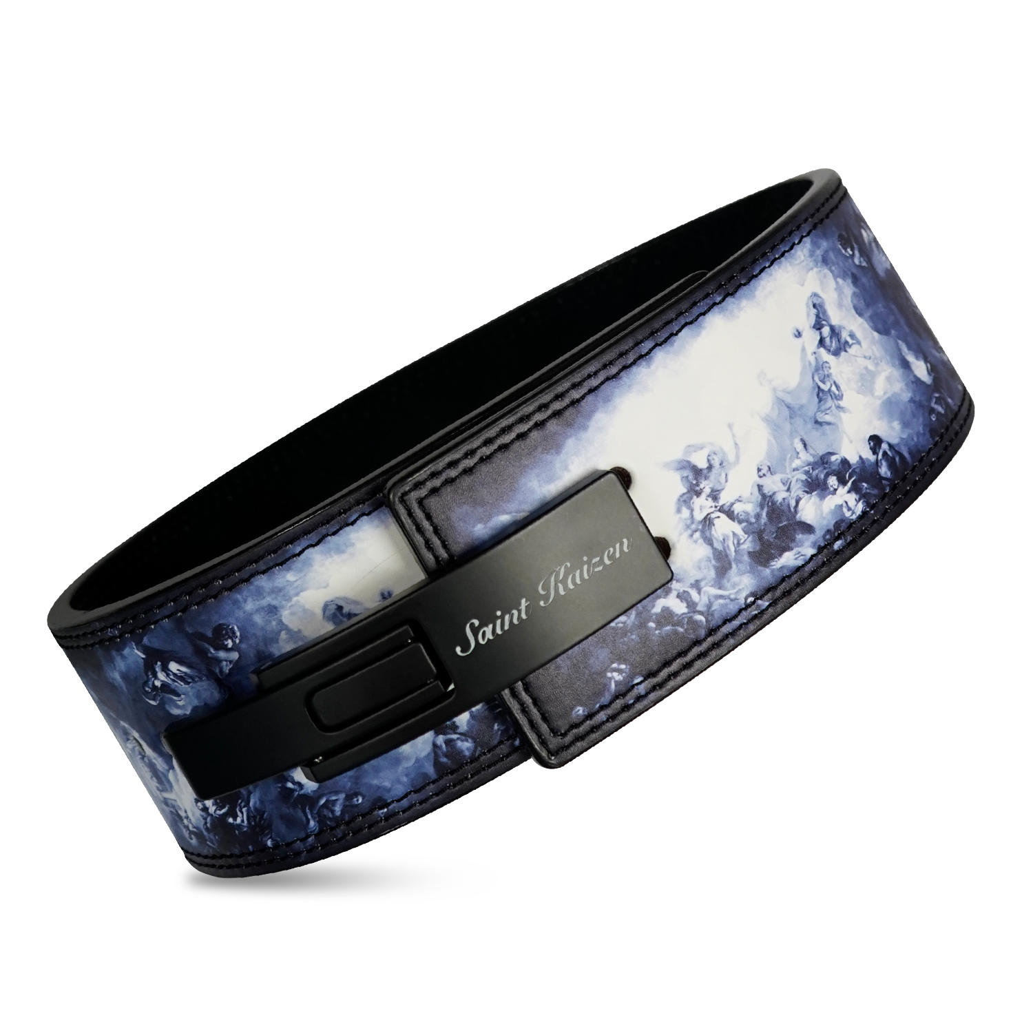 Saint Kaizen Archangel Michael Lever Belt (10mm, black) for Powerlifting. Premium Weightlifting belt designed for Christian athletes.