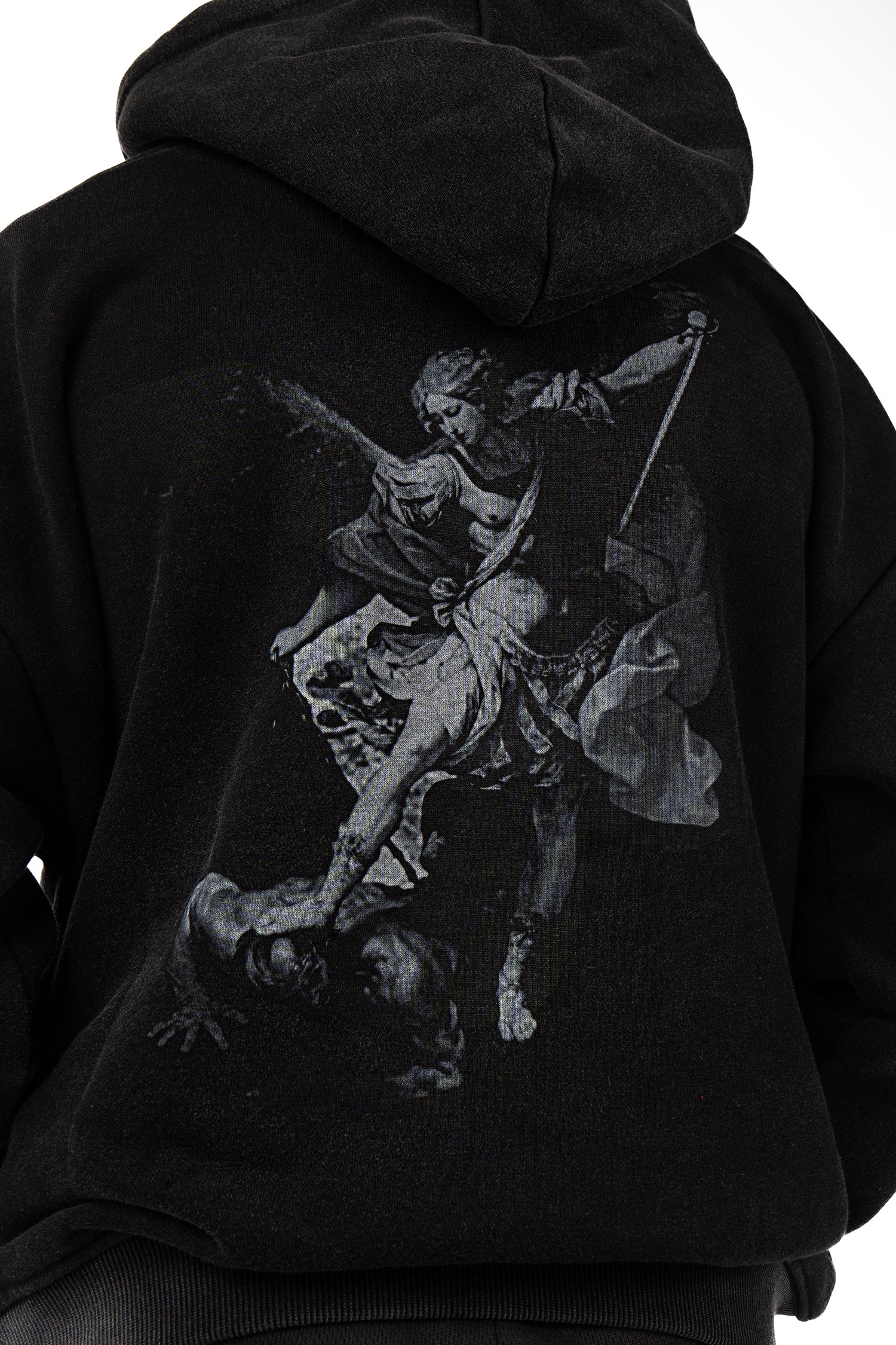 Saint Kaizen Archangel Michael Youth Hoodie - Acid Wash. Heavyweight Christian gym wear hoodie featuring a durable with spiritual artwork.