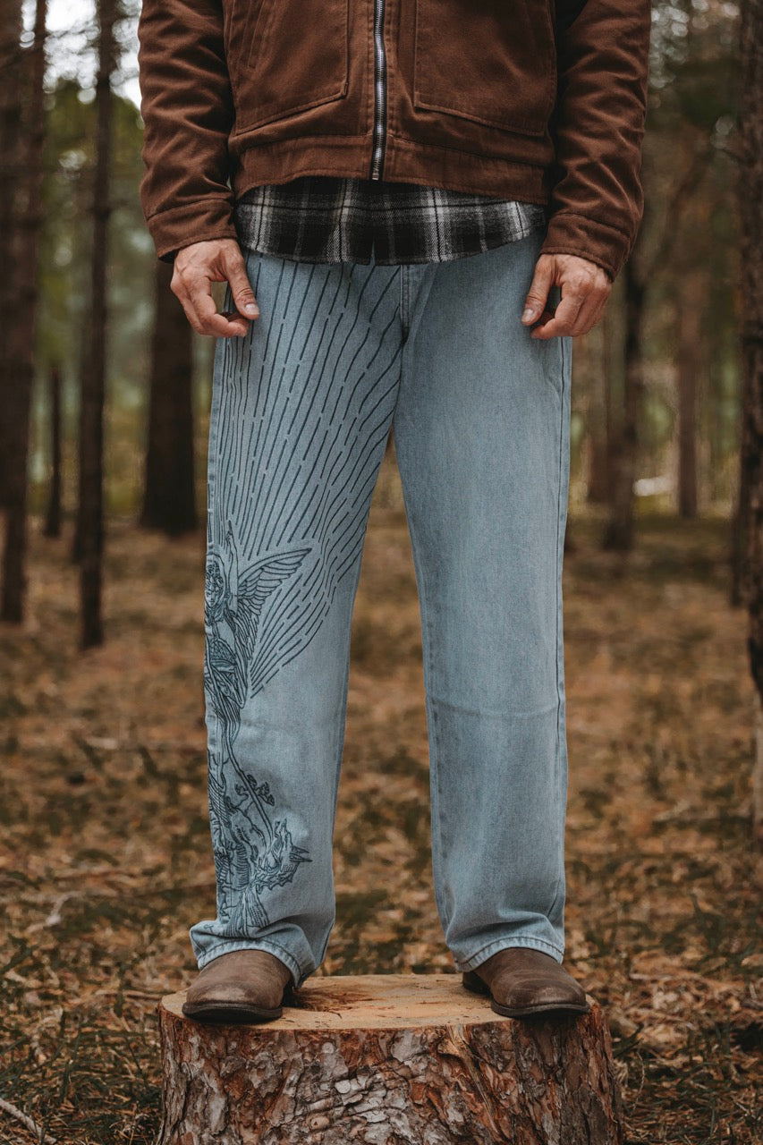 Archangel Michael Embroidery Jeans