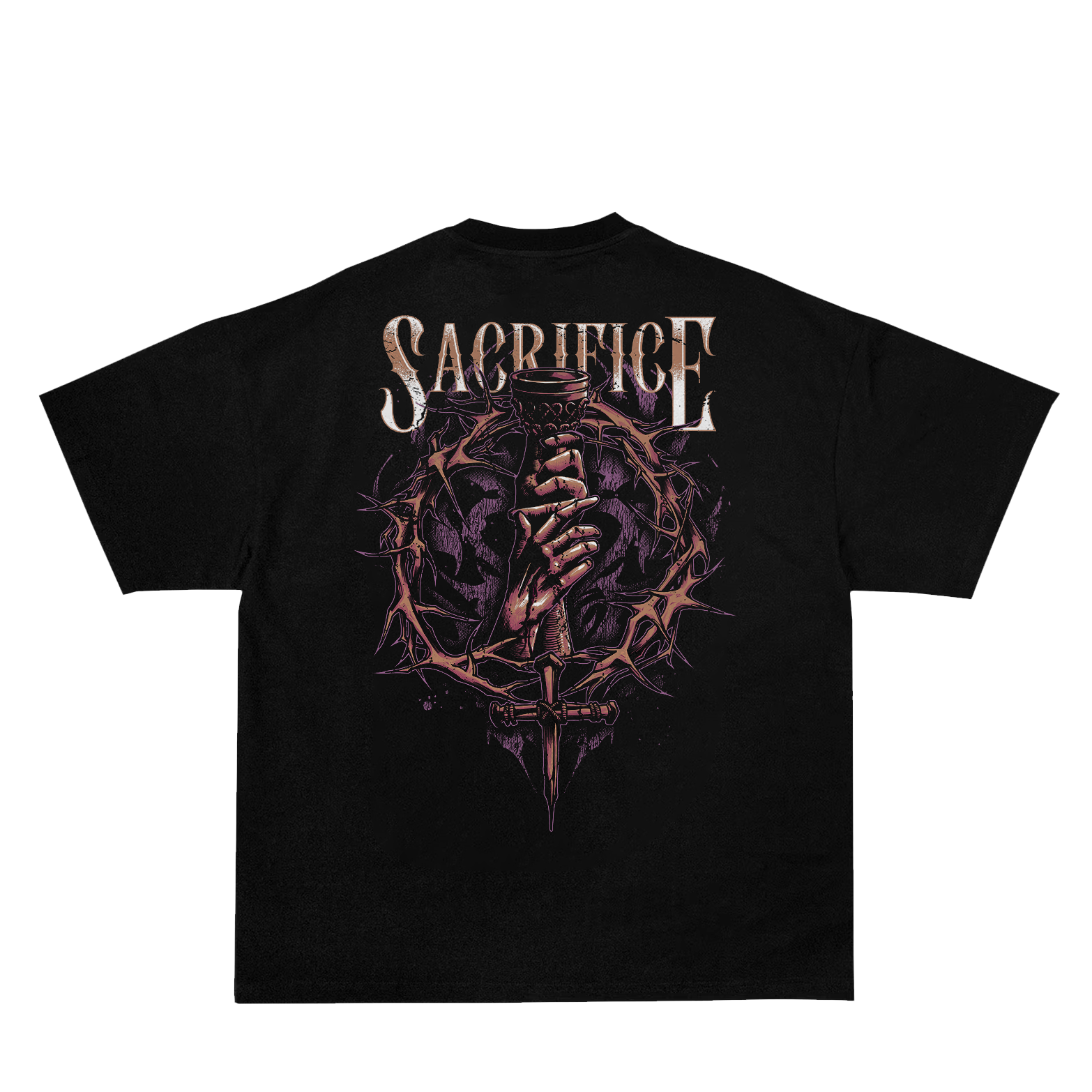 Saint Kaizen Christian gym wear shirt. Features the bold Chalice of Sacrifice T-Shirt - Black spiritual design. Oversize fit made from premium 220gr cotton.