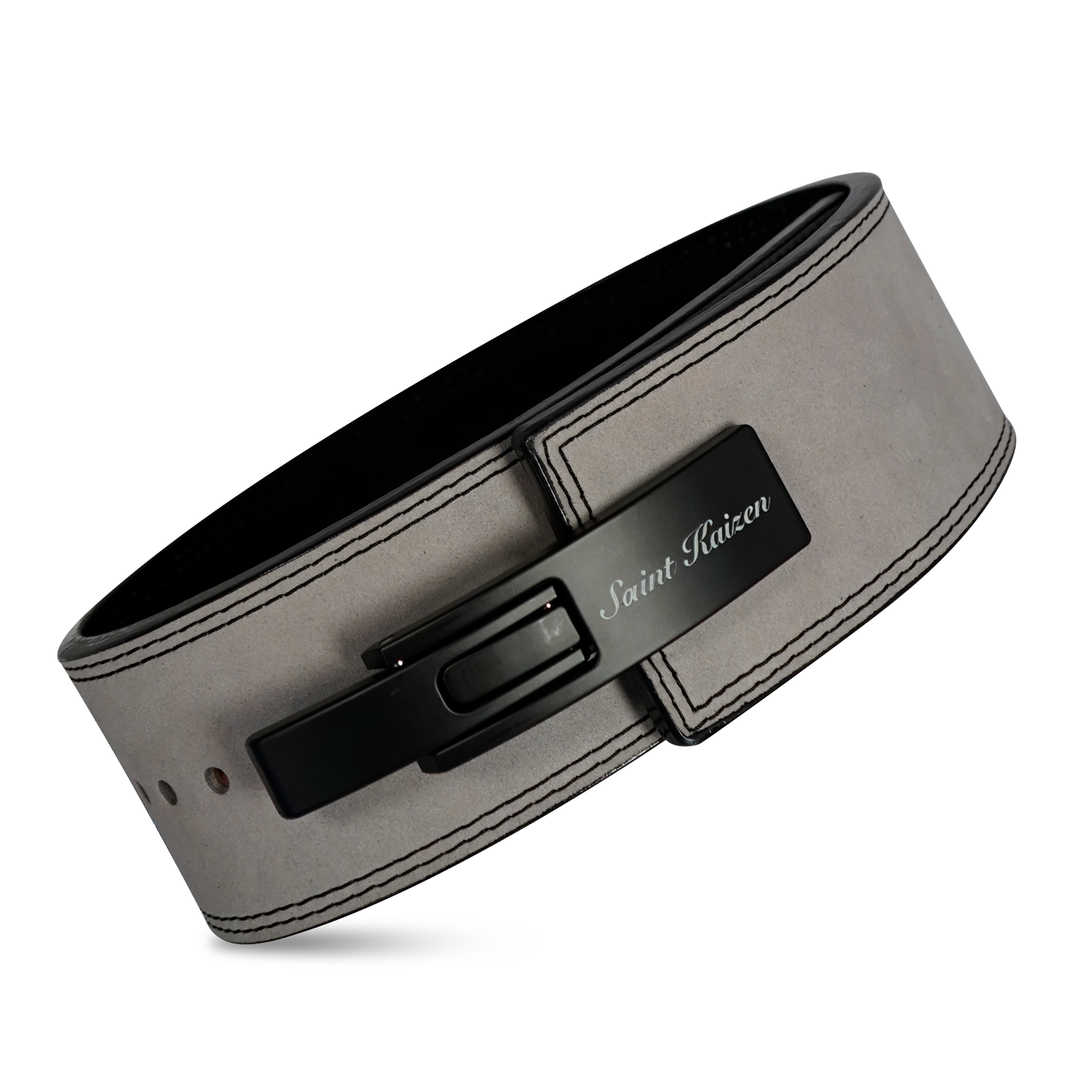 Saint Kaizen Christ is King Lever Belt - Gray (10mm, black) for Powerlifting. Premium Weightlifting belt designed for Christian athletes.