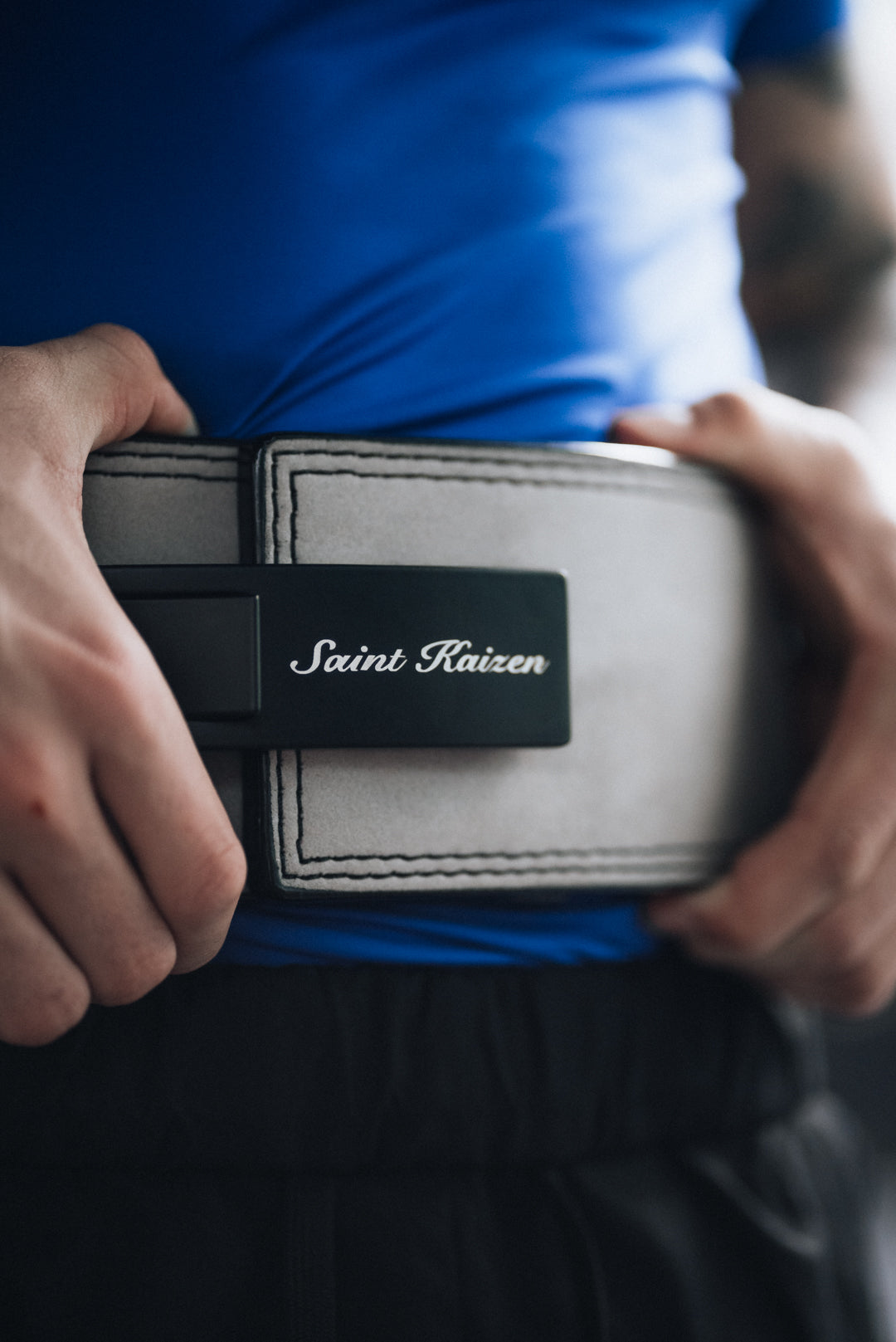 Saint Kaizen Christ is King Lever Belt - Gray (10mm, black) for Powerlifting. Premium Weightlifting belt designed for Christian athletes.