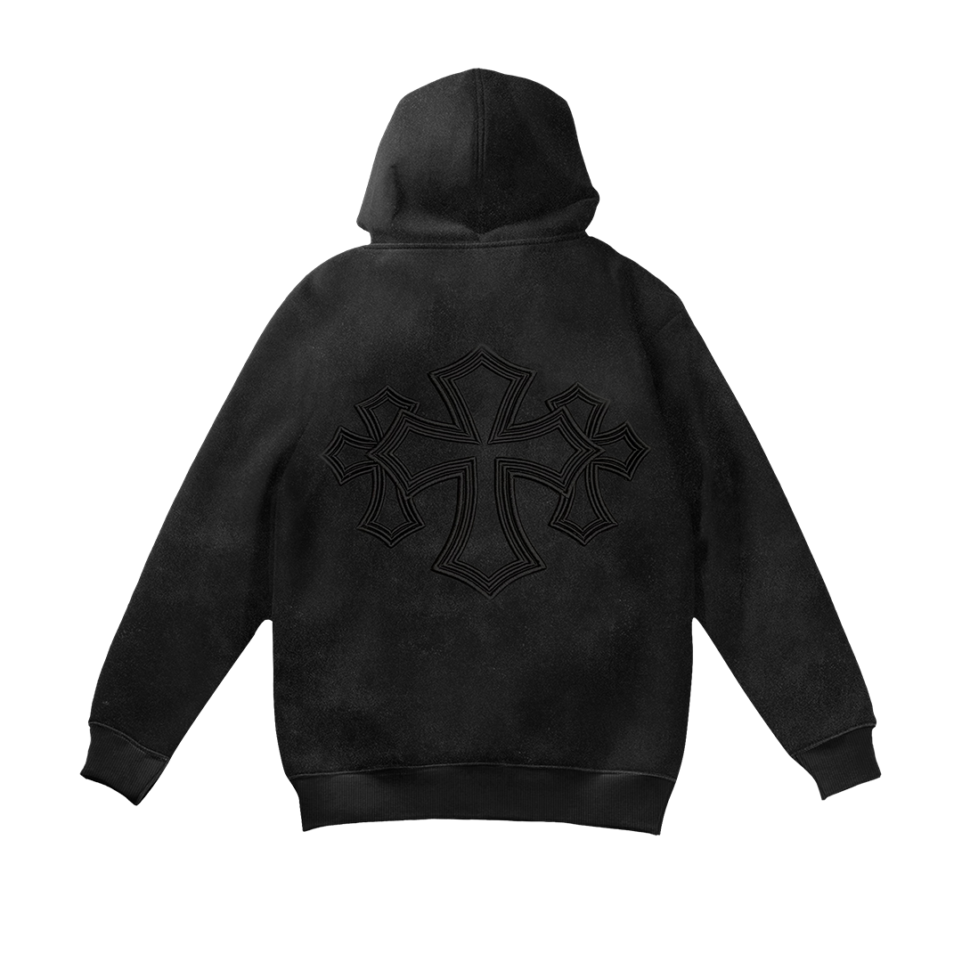 Cross 3D Embroidery Zip Up Hoodie